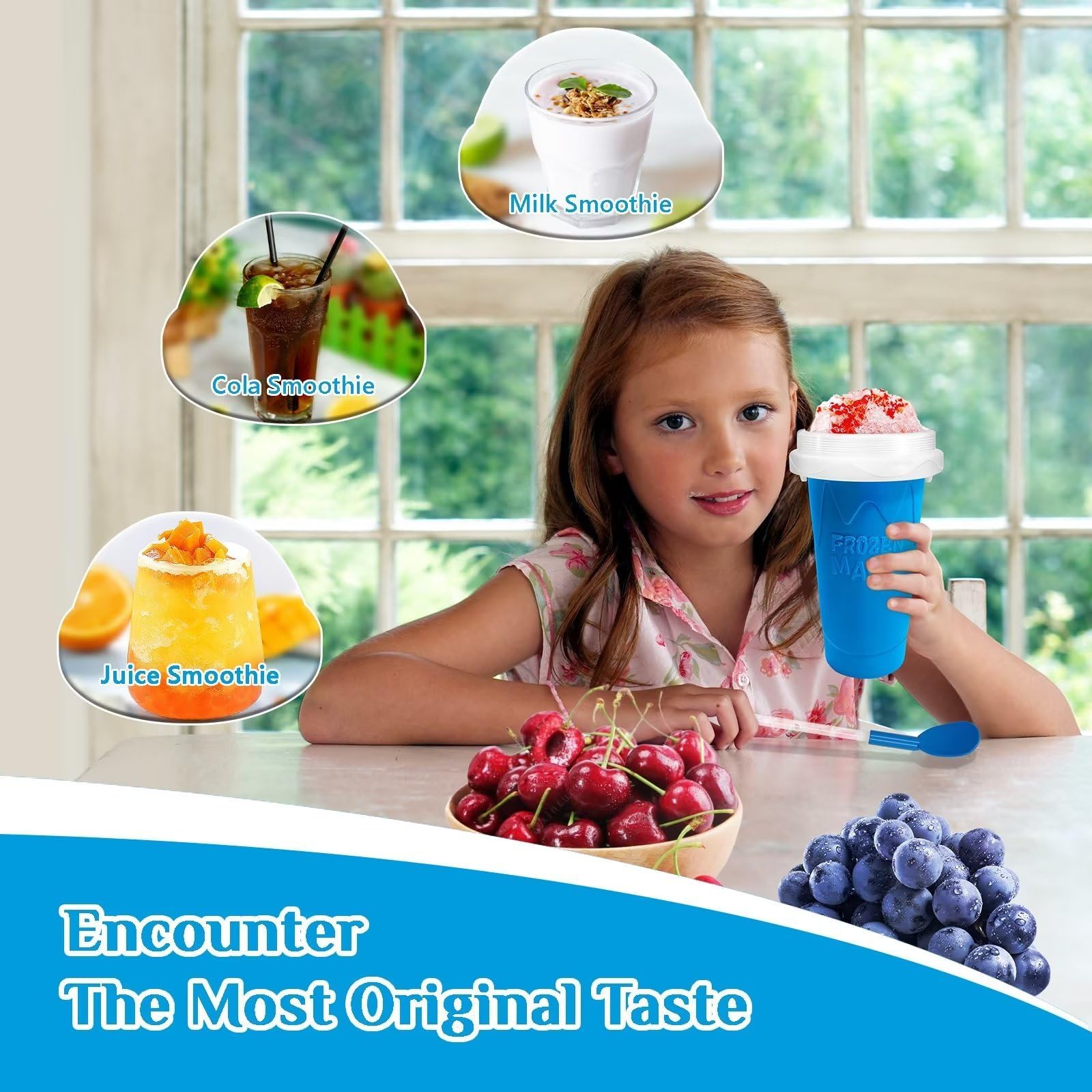 Magic Quick Frozen Smoothie Maker Cup - DIY Slushie Machine for Home, Large Blue & Green Slush Cup - Perfect for Summer Drinks, Kids Parties & Quick Frozen Treats