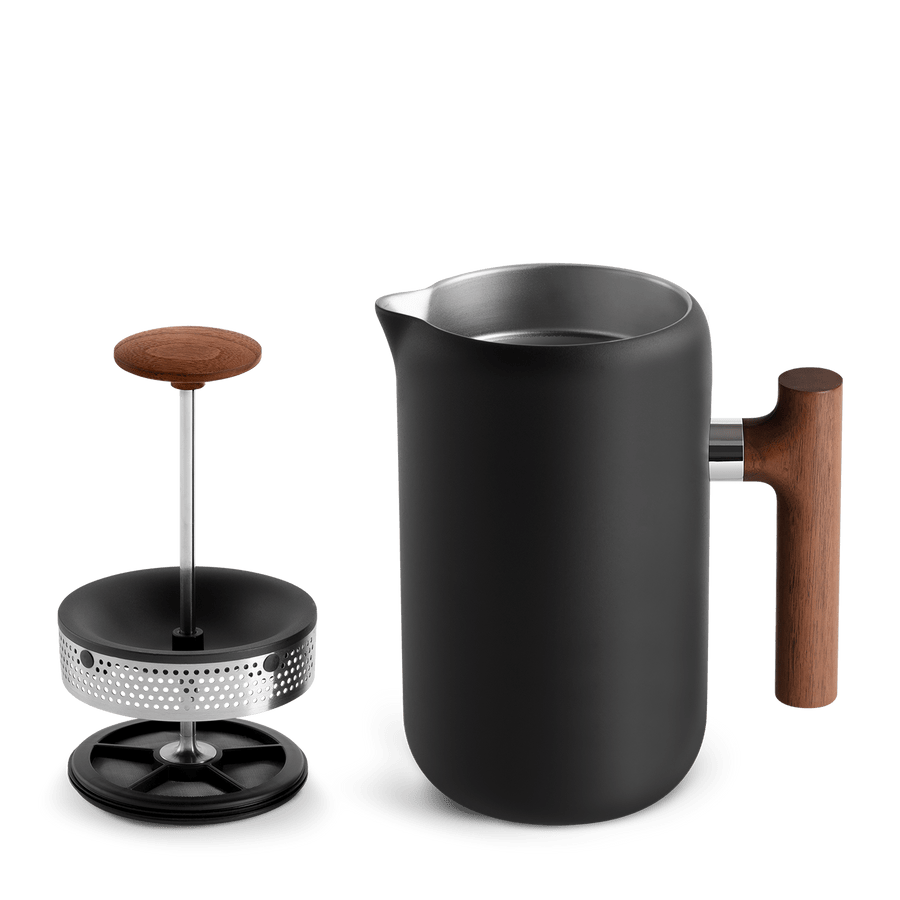 Premium Fellow Clara French Press Coffee Maker - Matte Black with Walnut Handle for Home, Office & Camping Brewing