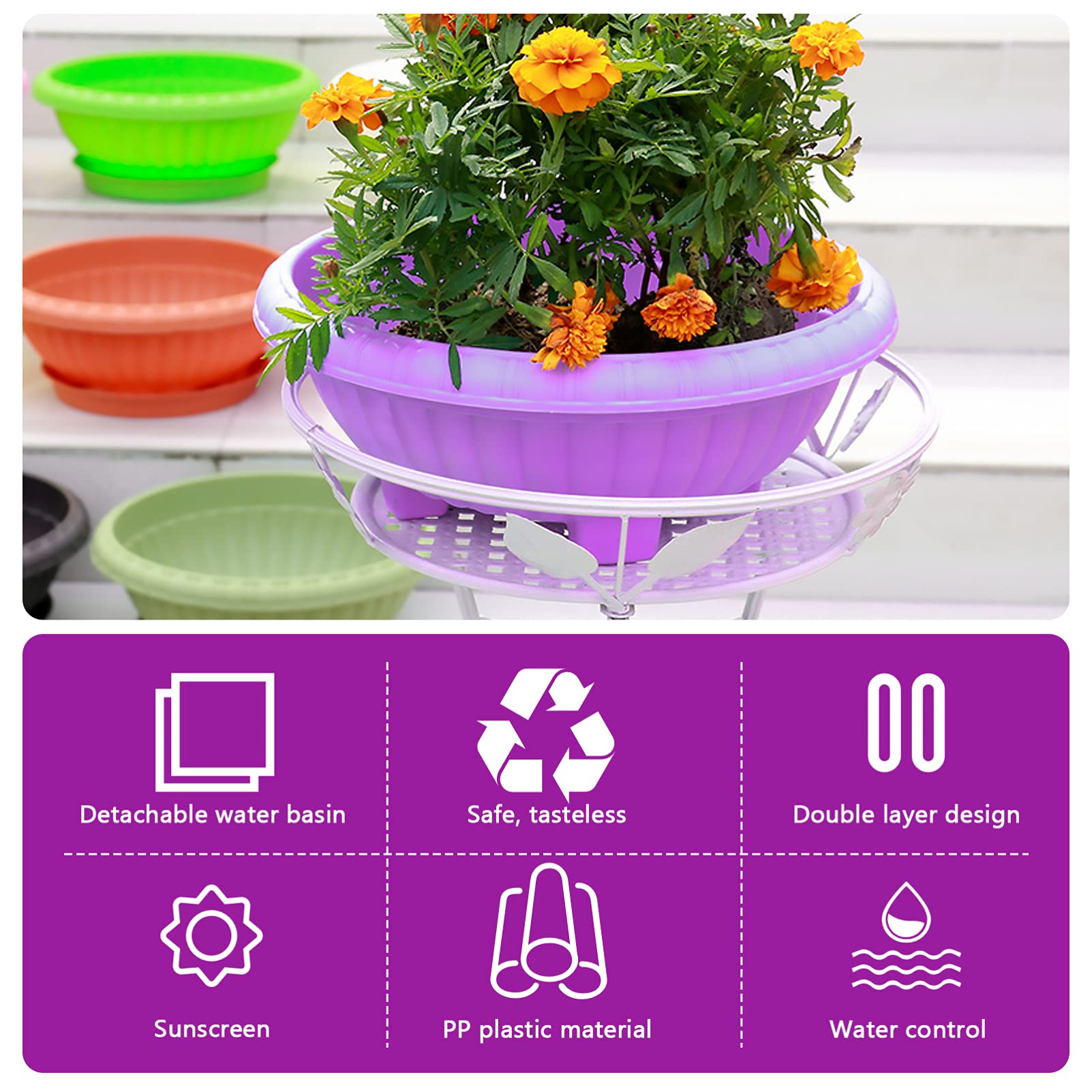 Self-Watering Hanging Planter Basket - 2 Pack Round Plastic Hydroponic Garden Pots for Indoor/Outdoor Plants - Perfect for Porch, Balcony, Patio & Home Decor