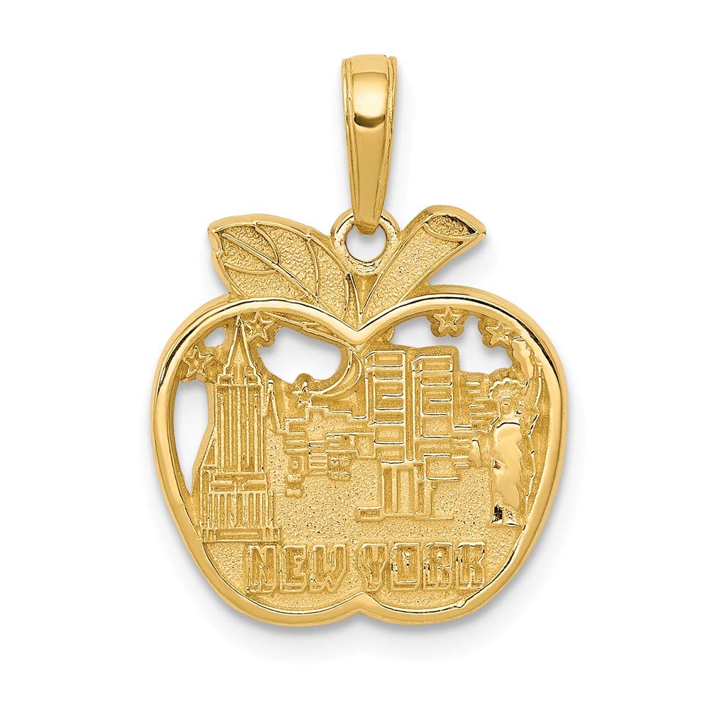 14K Yellow Gold New York City Skyline Apple Pendant Necklace - Perfect Gift for Apple Lovers & NYC Enthusiasts - Birthday, Anniversary, Graduation Jewelry Present