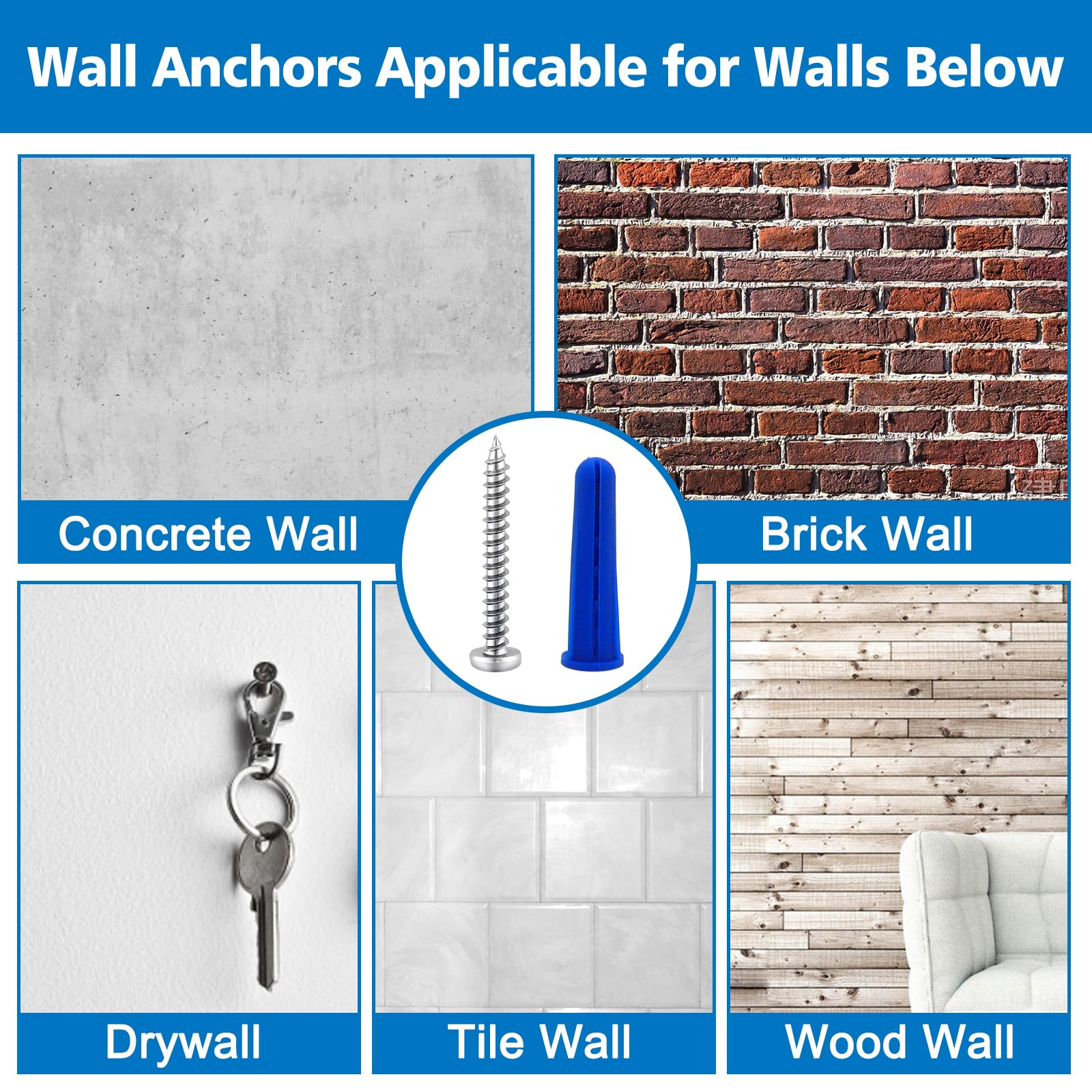 228 Pcs Concrete Wall Anchors Kit with Screws & Drill Bits - Heavy Duty Masonry Anchors for Brick Walls - Includes 114 Self Tapping Screws & 3 Drill Bits (Blue) - Perfect for Hanging Shelves, TVs & Home Decor