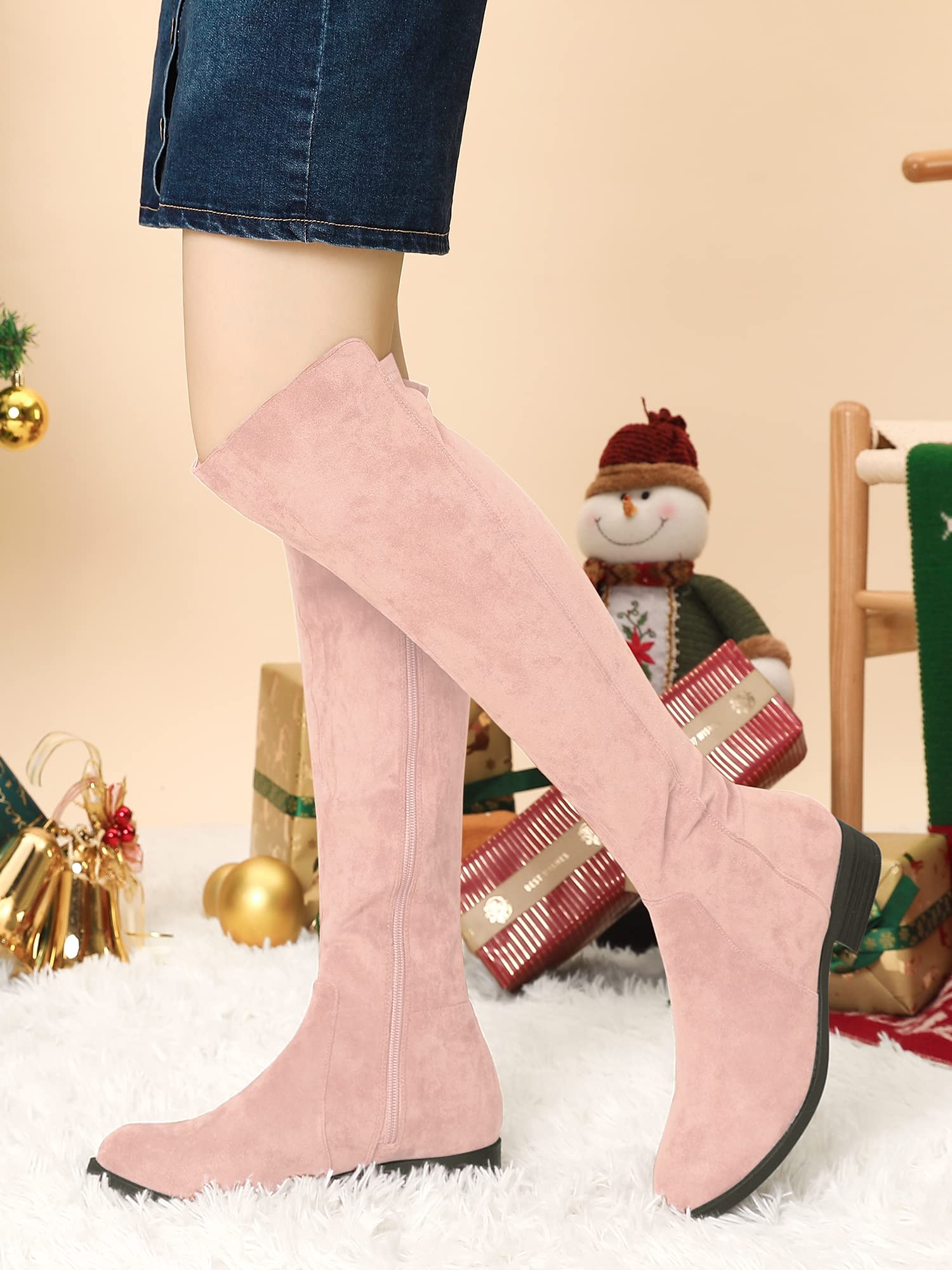Allegra K Women's Side Zipper Chunky Heel Knee High Boots - Stylish Winter & Fall Fashion Boots for Casual Outfits, Office Wear & Night Out