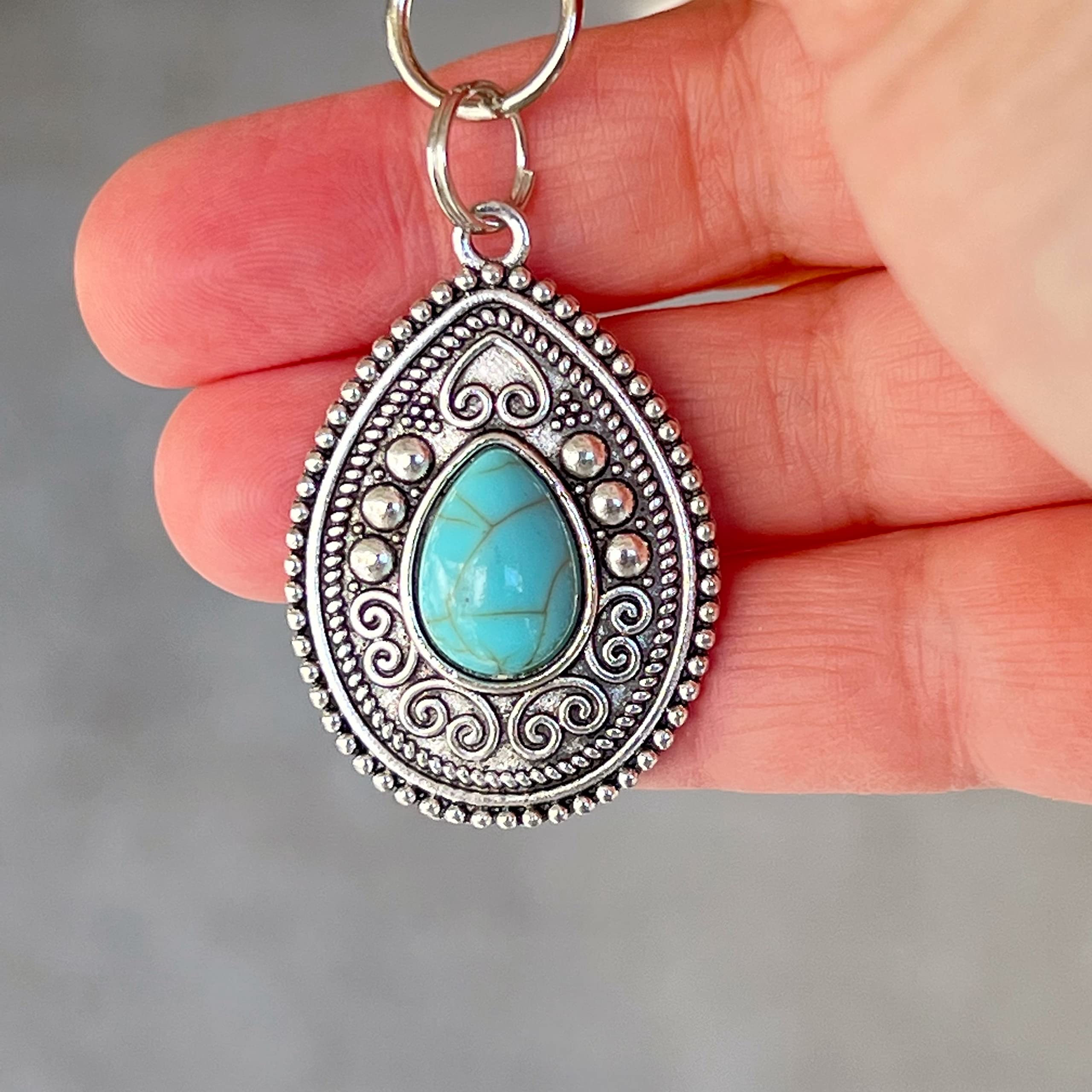 Silver Boho Western Medallion Turquoise Zipper Pull - Handmade Custom Zipper Charms for Backpacks, Purses & Camera Bags | Unique Handbag Jewelry & Cool Keychain Accessories | Perfect for Boho Style Lovers & Western Fashion Enthusiasts