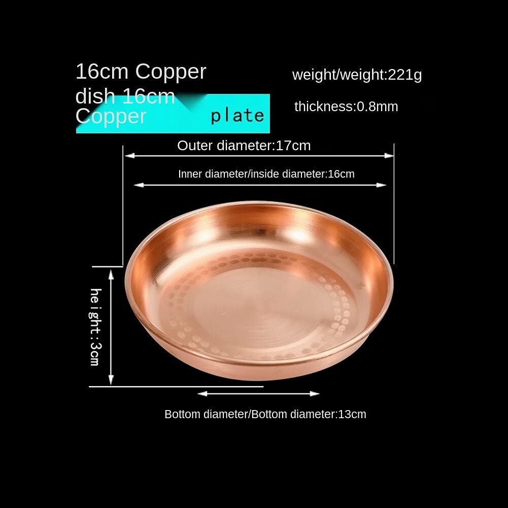 Pure Copper Round Serving Tray - 24cm Dish for Steamed Chicken, Fish, Seafood, Snacks | Elegant Wedding & Household Kitchenware | Rustic Dining & Party Platter