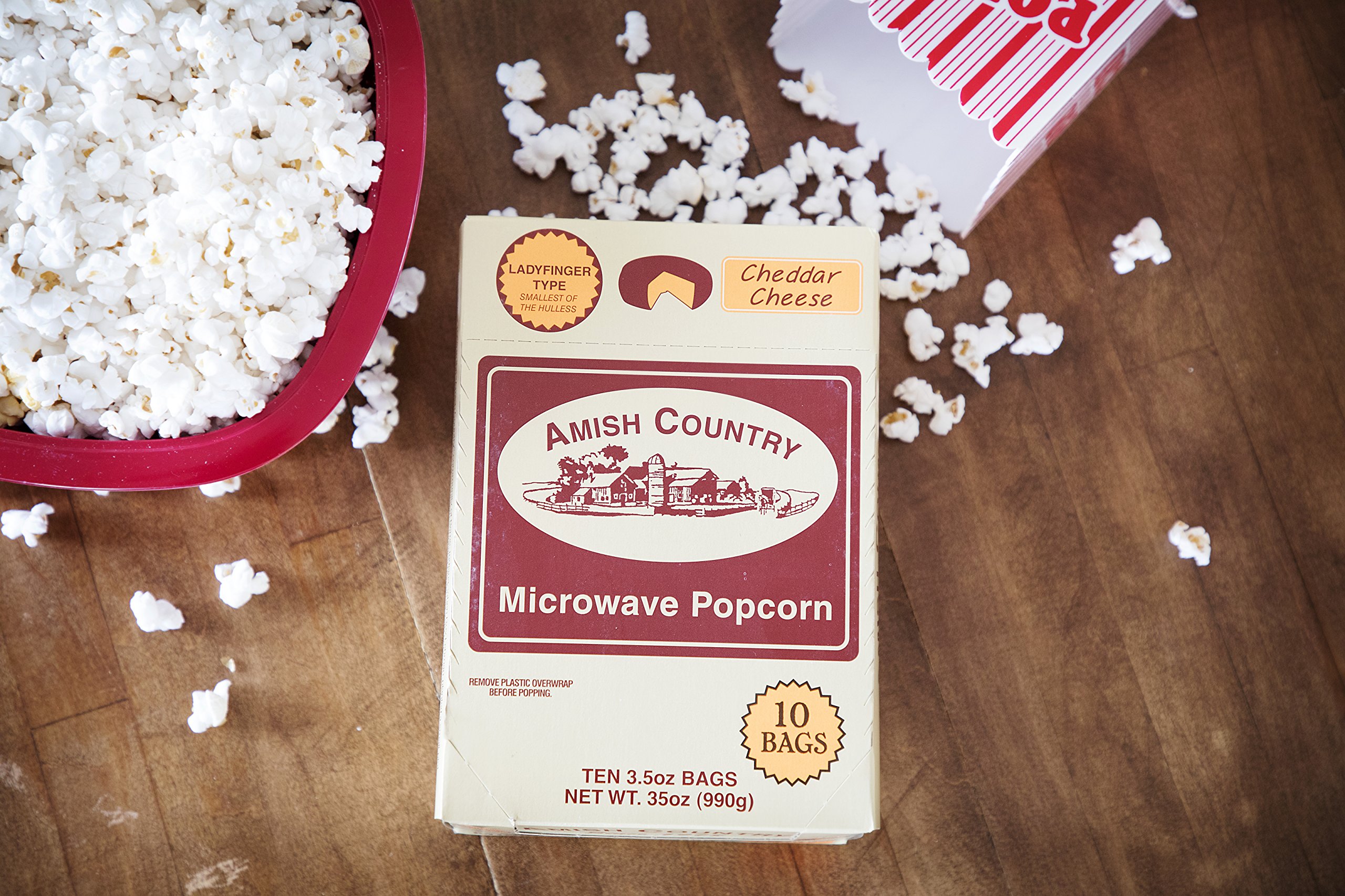 Amish Country Popcorn - Old Fashioned Microwave Popcorn, 10 Bags Cheddar Cheese Ladyfinger | Non-GMO, Gluten Free, Kosher & Microwaveable | Perfect for Movie Nights, Snack Time & Family Gatherings