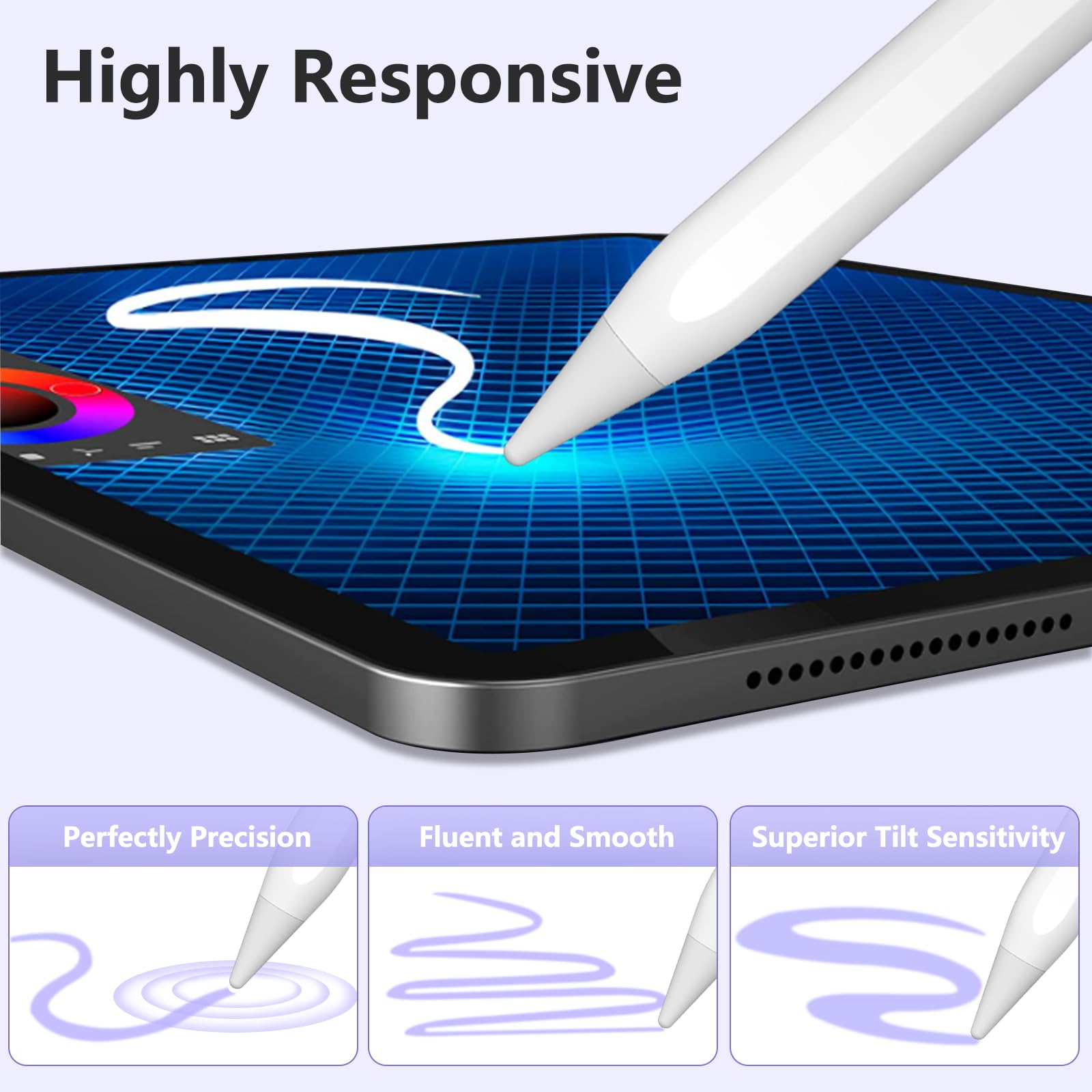 Fast Charging Stylus Pen for iPad (2018-2023 Models) - Compatible with iPad 9th/10th Gen, iPad Pro 11/12.9