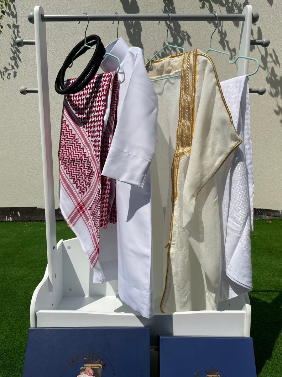 Prestige Baby Boy Thobe Gift Set - Cream Bisht for 0-12 Months | 5-Piece Outfit for Newborns, Eid, and Special Occasions