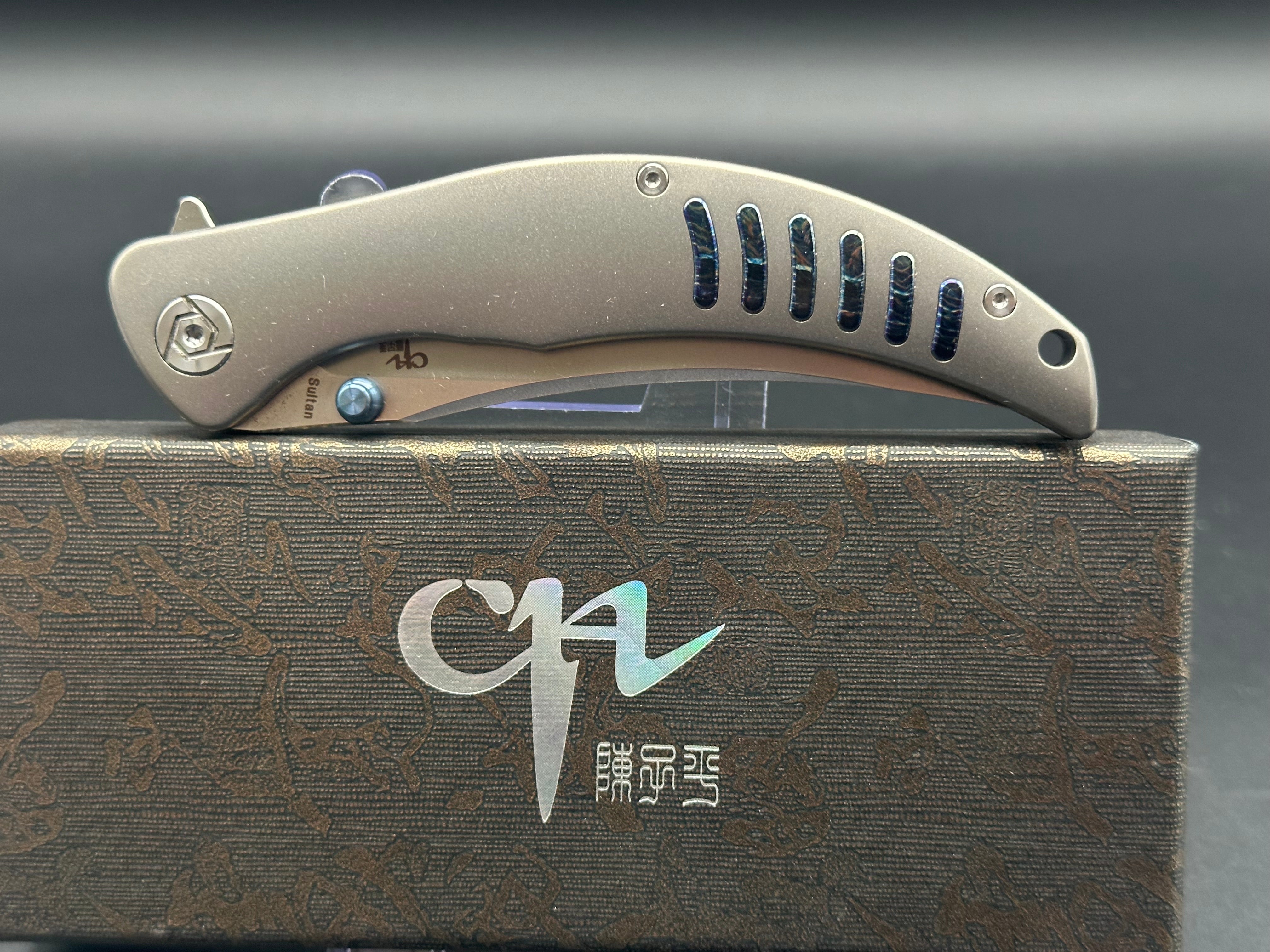 CH Knives Sultan Folding Pocket Knife - Gray Titanium Handle, S35VN Steel Plain Edge Blade - EDC, Outdoor, Camping & Survival Gear