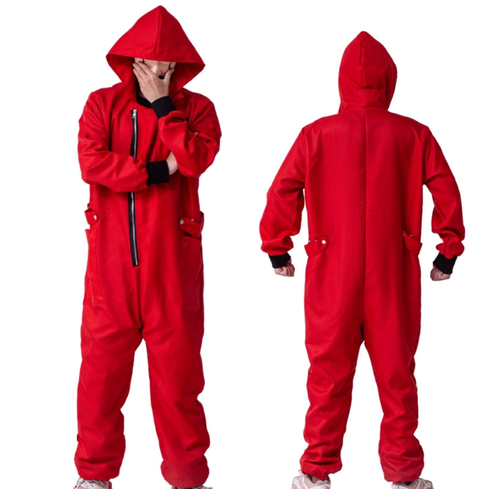 REAMS Red Jumpsuit with Hood - Unisex Halloween Cosplay Costume | TV Series Original Version Full Set with Mask | Perfect for Halloween Parties, Comic Con & Themed Events