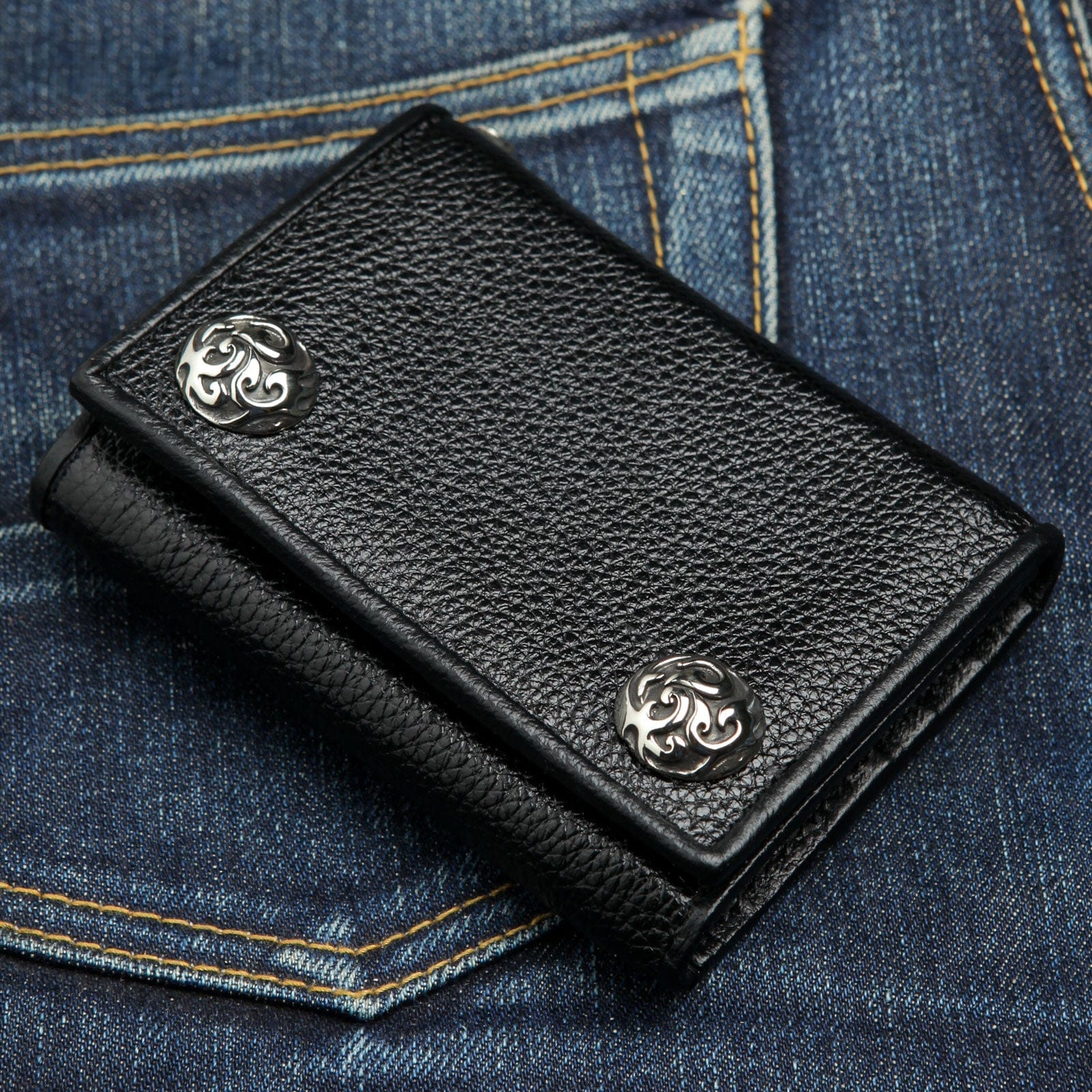 Authentic Cowhide Leather Biker Wallet for Men - RFID Blocking, Multiple Card Slots & ID Window - Perfect for Motorcycle Riders, Travel & Everyday Use