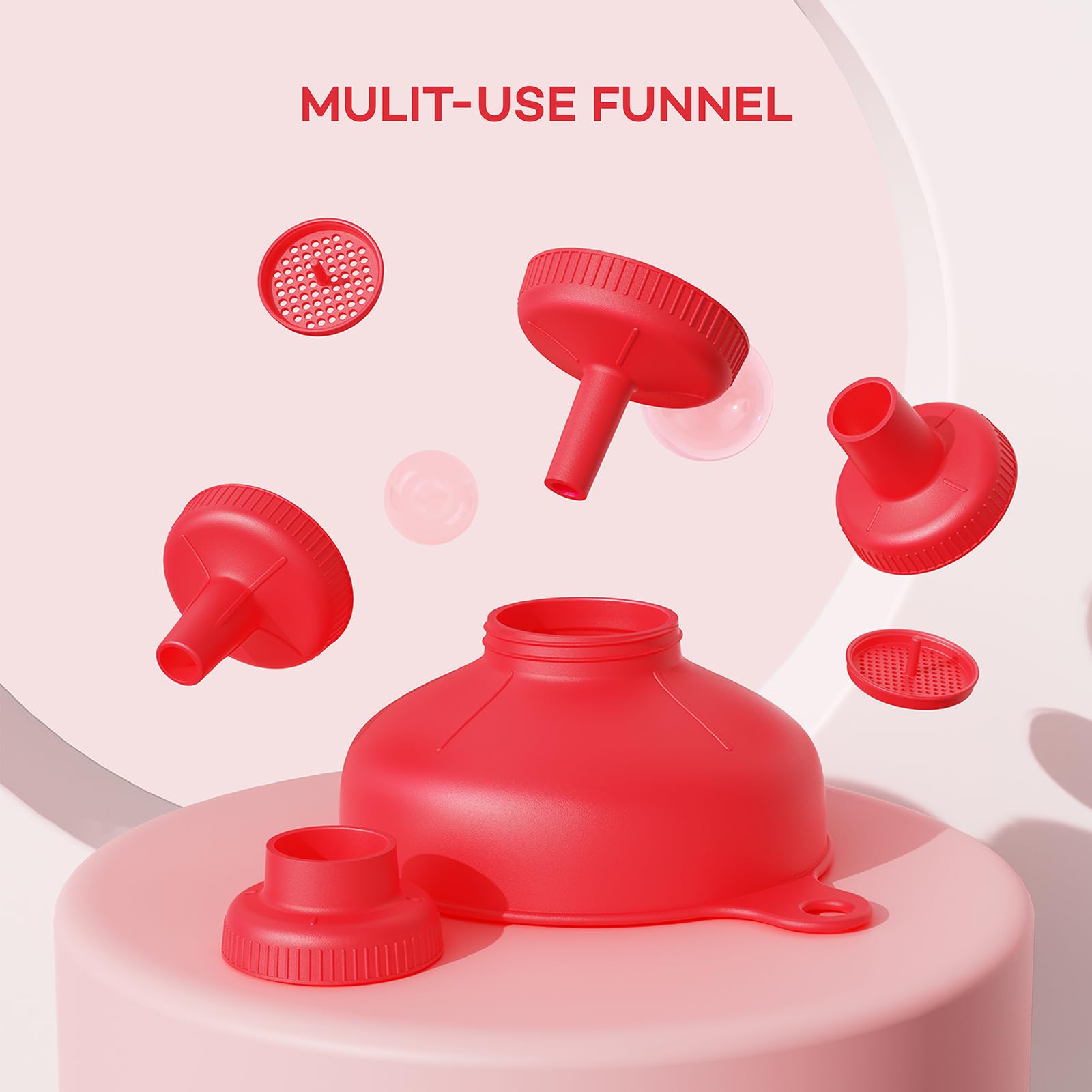 Wide Mouth Multi-Purpose Kitchen Funnel Set - 4 Size Food Grade Plastic Canning Funnels with 2 Strainers for Bottles, Jars & Bags (Red) - Perfect for Home Canning, Cooking Oil Transfer & DIY Projects