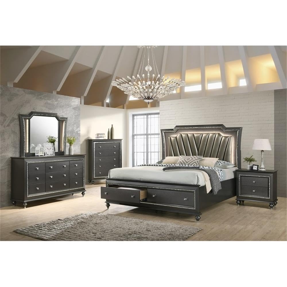 Acme Kaitlyn Wooden 2-Drawer Nightstand in Metallic Gray - Modern Bedside Table for Bedroom with Storage Space, Perfect for Small Spaces & Apartment Living