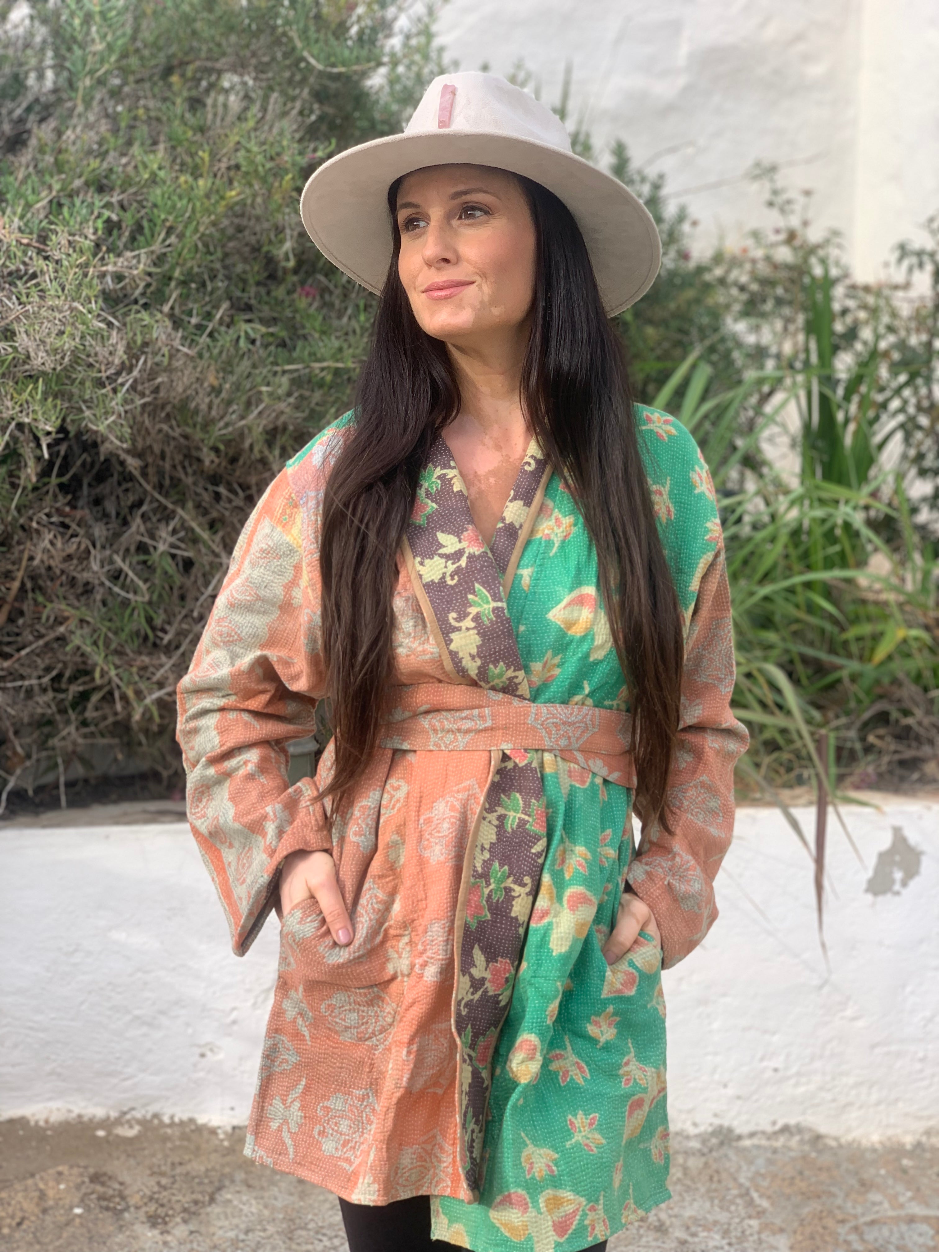 Vintage Cotton Kantha Jacket - Handmade Boho Chic Women's Outerwear for Casual Wear & Festival Fashion