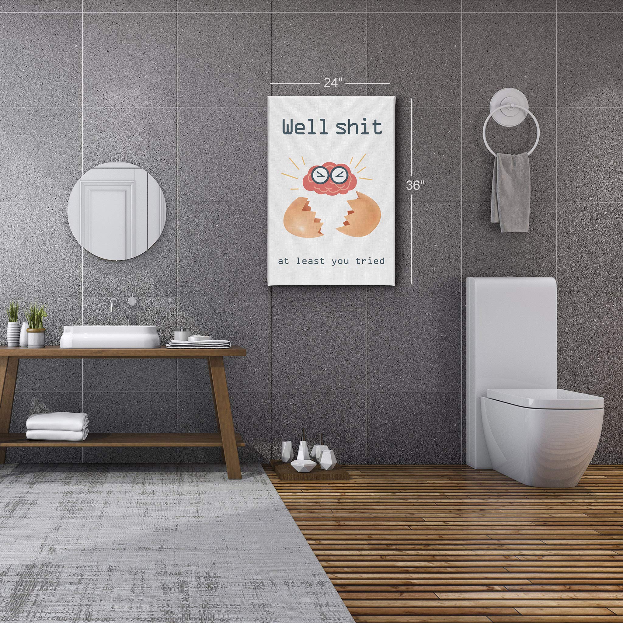 Funny Bathroom Wall Art - 'Well Shit At Least You Tried' Canvas Print | Ready to Hang Bathroom Decor | 40x30 Inches | Made in USA | Perfect for Toilet Humor & Unique Home Decoration