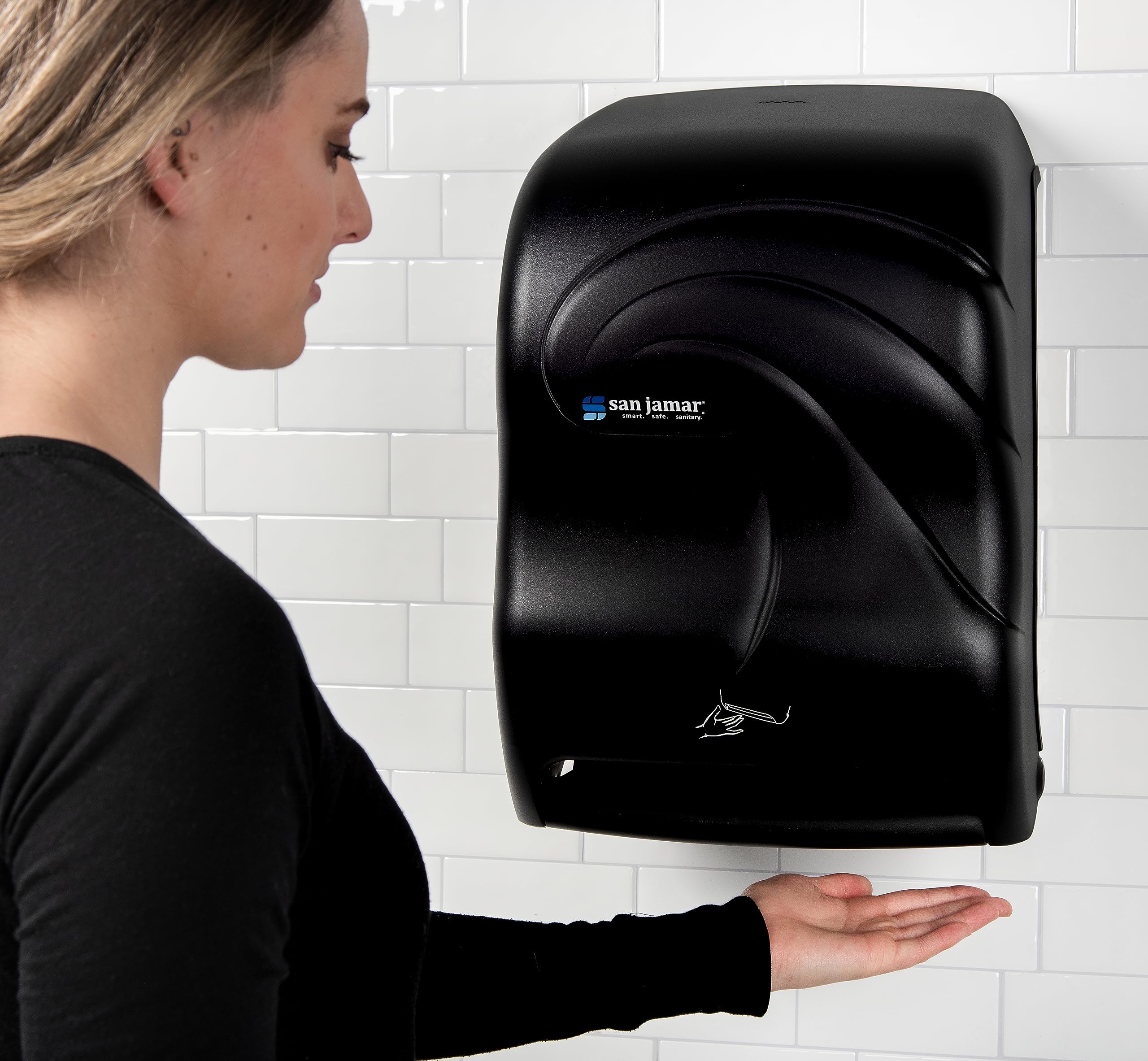 San Jamar Oceans Touchless Paper Towel Dispenser - Smart IQ Sensor System for Bathroom, Kitchen & Restaurant - Hands-Free Automatic Plastic Dispenser (Black Pearl) - Ideal for Commercial Restrooms, Food Service Areas & Hygienic Workspaces