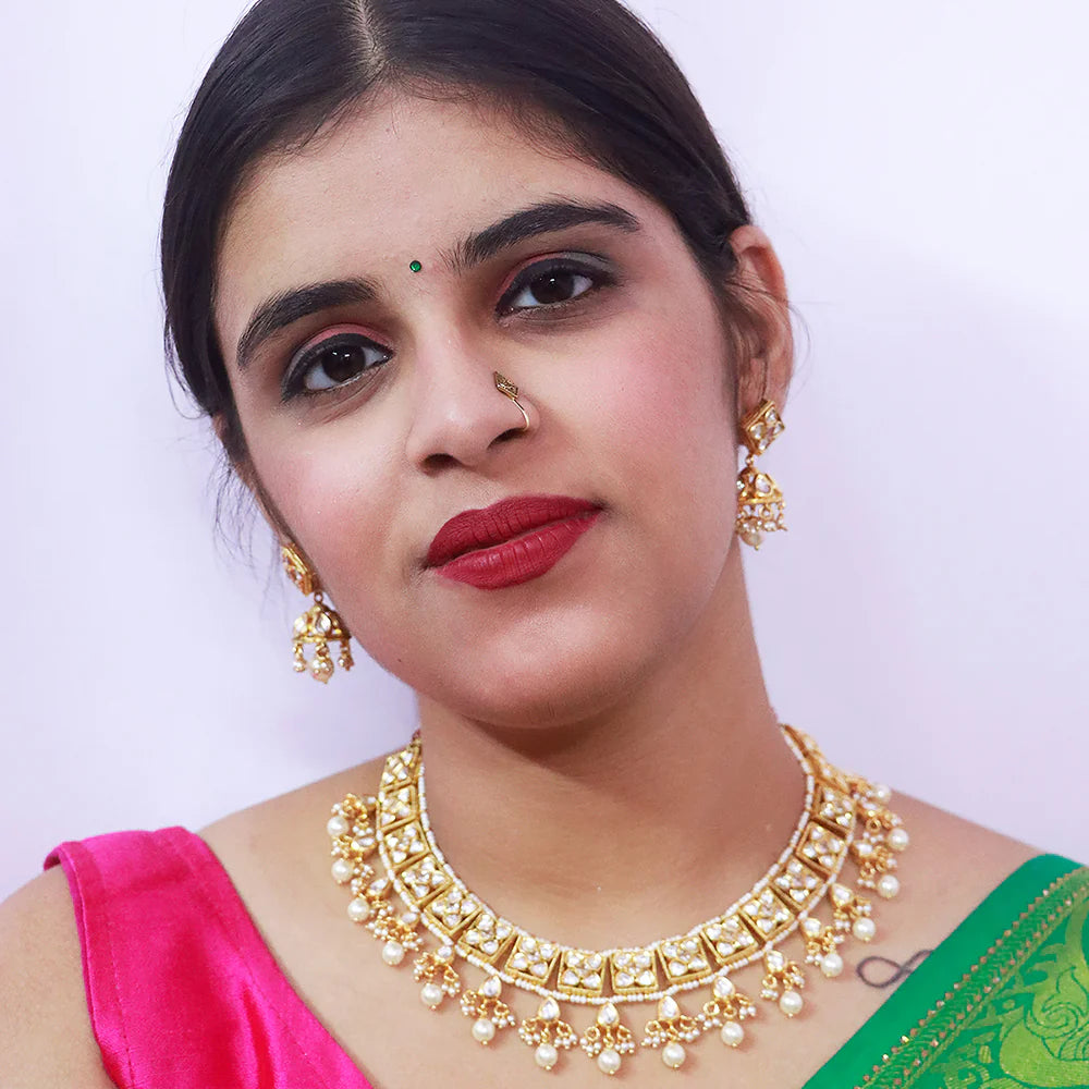 Exquisite Gold Plated Royal Kundan Necklace (D532) - Elegant Indian Jewelry for Weddings, Parties & Special Occasions