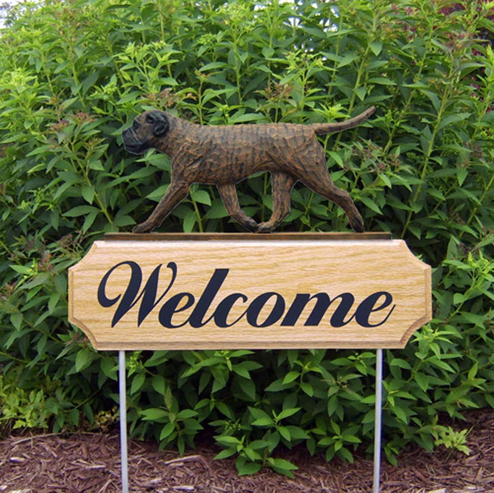 Bull Mastiff Wood Welcome Outdoor Sign - Handmade Brindle Dog Decor for Porch, Garden & Home Entryway - Perfect for Pet Lovers & Dog Owners