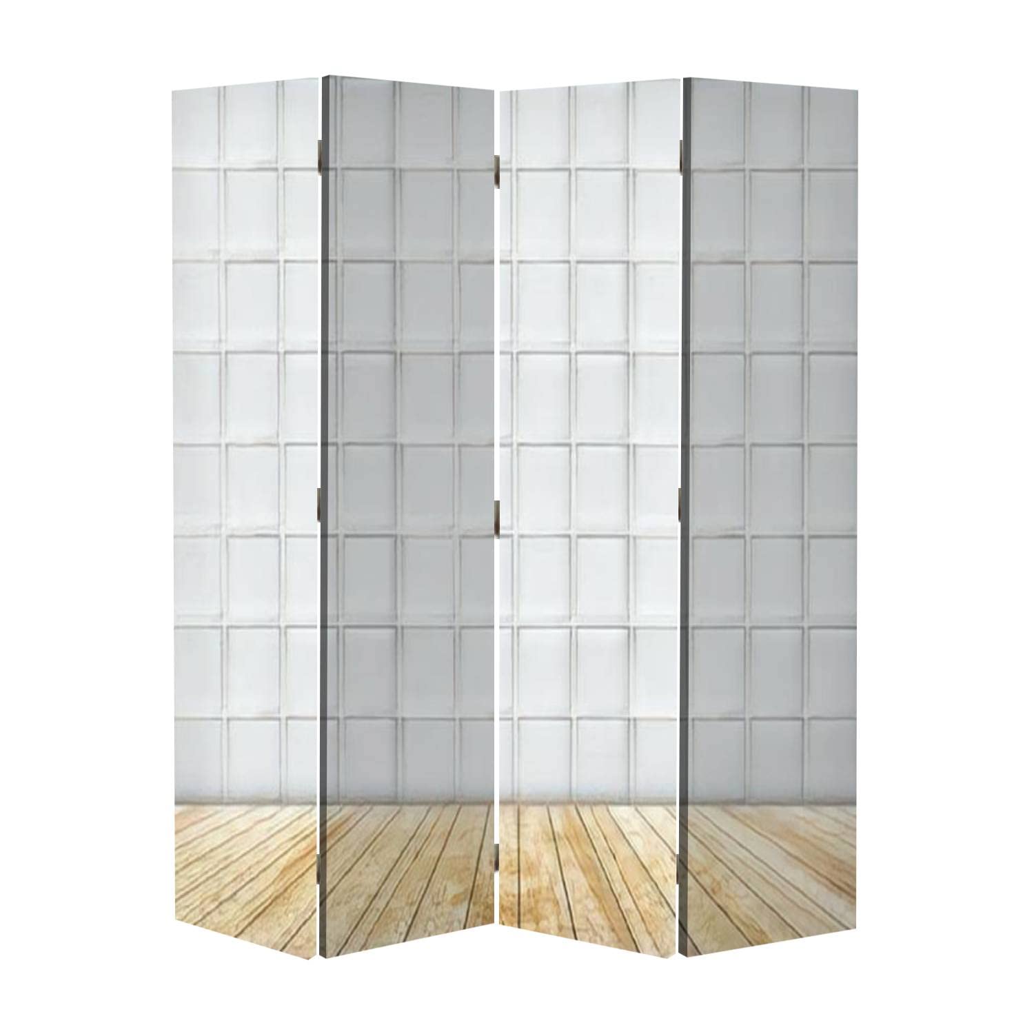 Modern Wood & Glass Block Folding Screen Room Divider - 4-Panel Privacy Partition with Dual-Sided Design for Home Office, Living Room & Bedroom Separation | Indoor Display Shelves & Decorative Backdrop Solution
