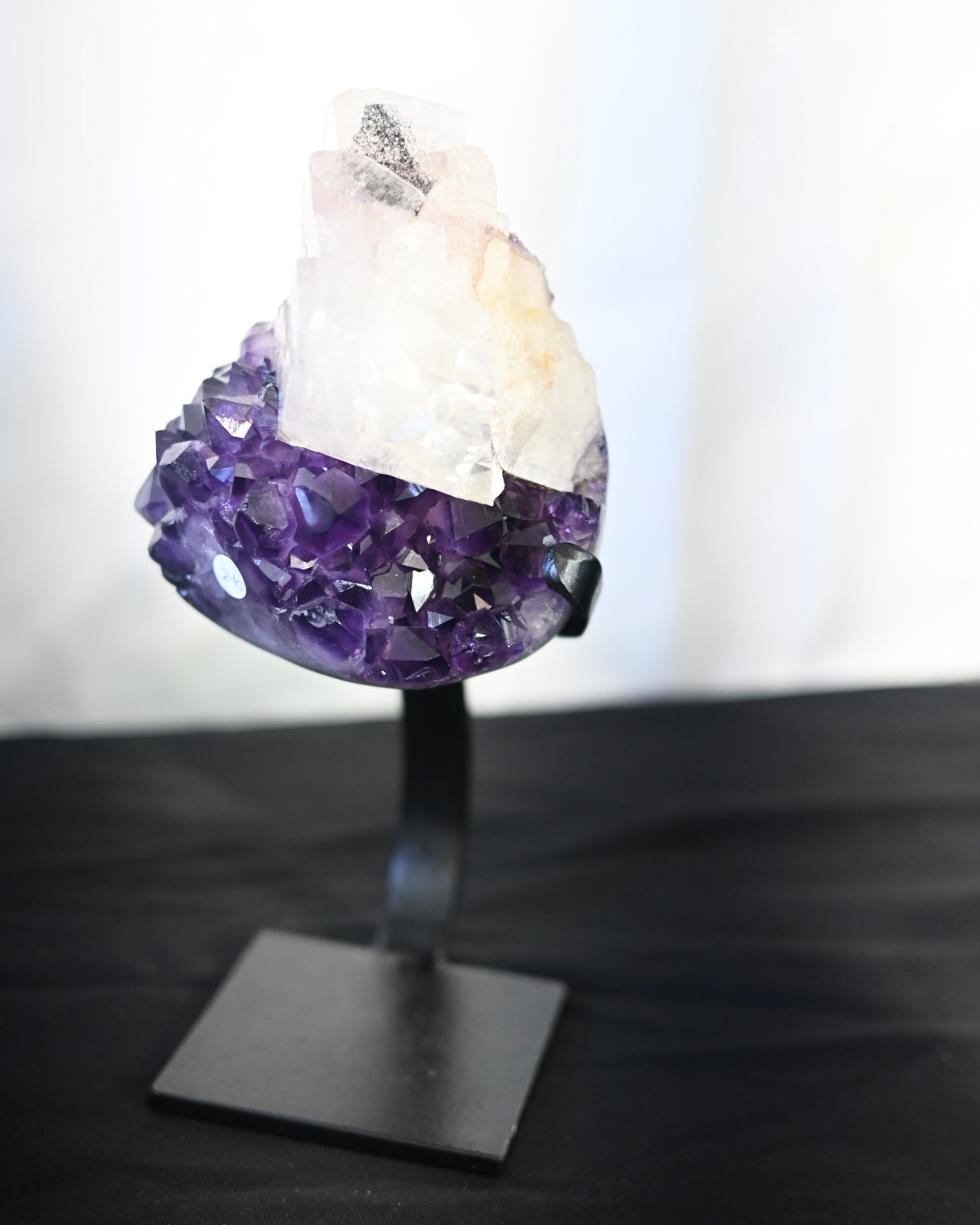Natural Amethyst Calcite Goethite Geode on Stand - 8lbs Large Crystal Cluster for Home Decor, Meditation & Healing
