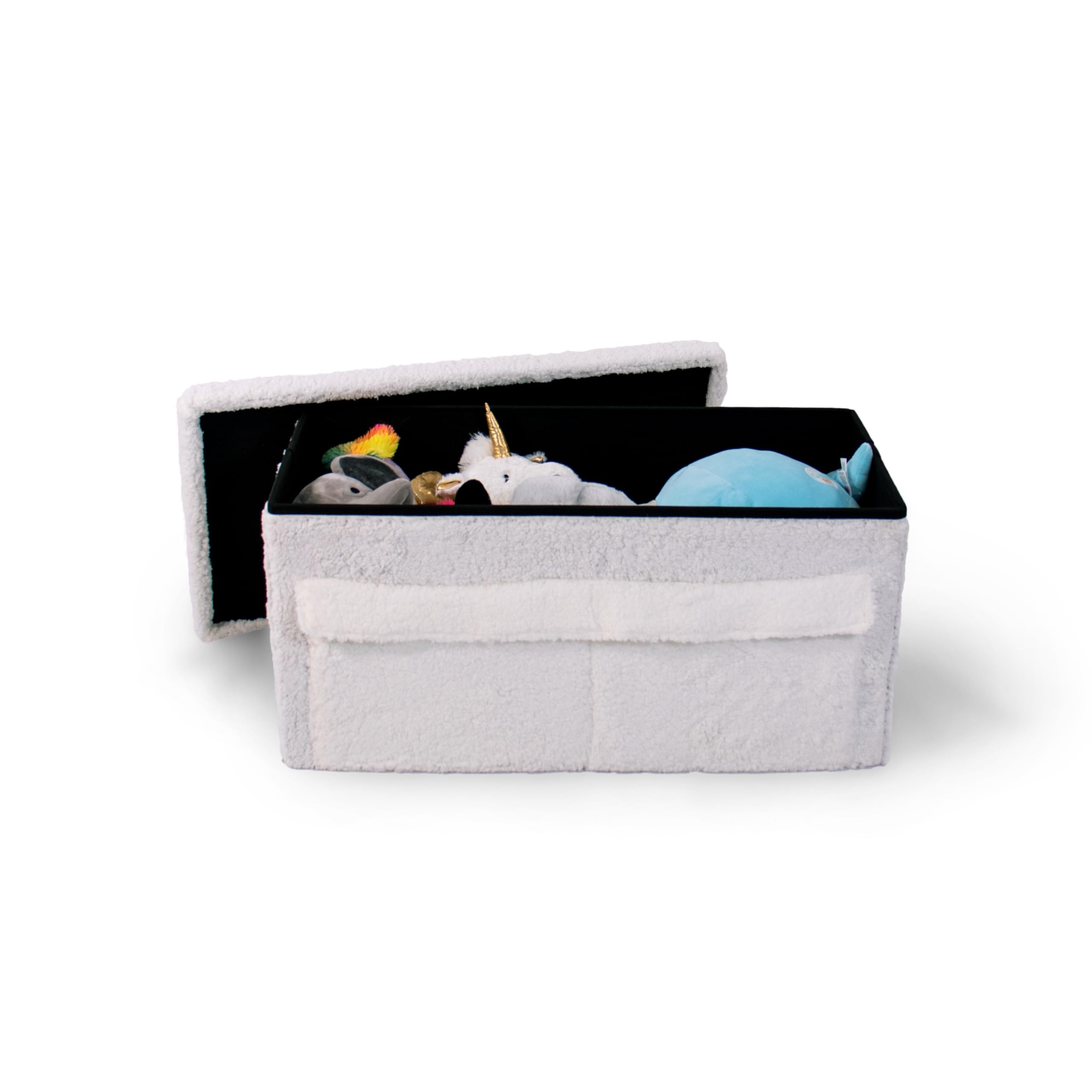 Humble Crew Shaggy Sherpa Collapsible Toy Storage Box Ottoman Bench with Lid - White | Kids Room Organization, Nursery Storage & Playroom Decor