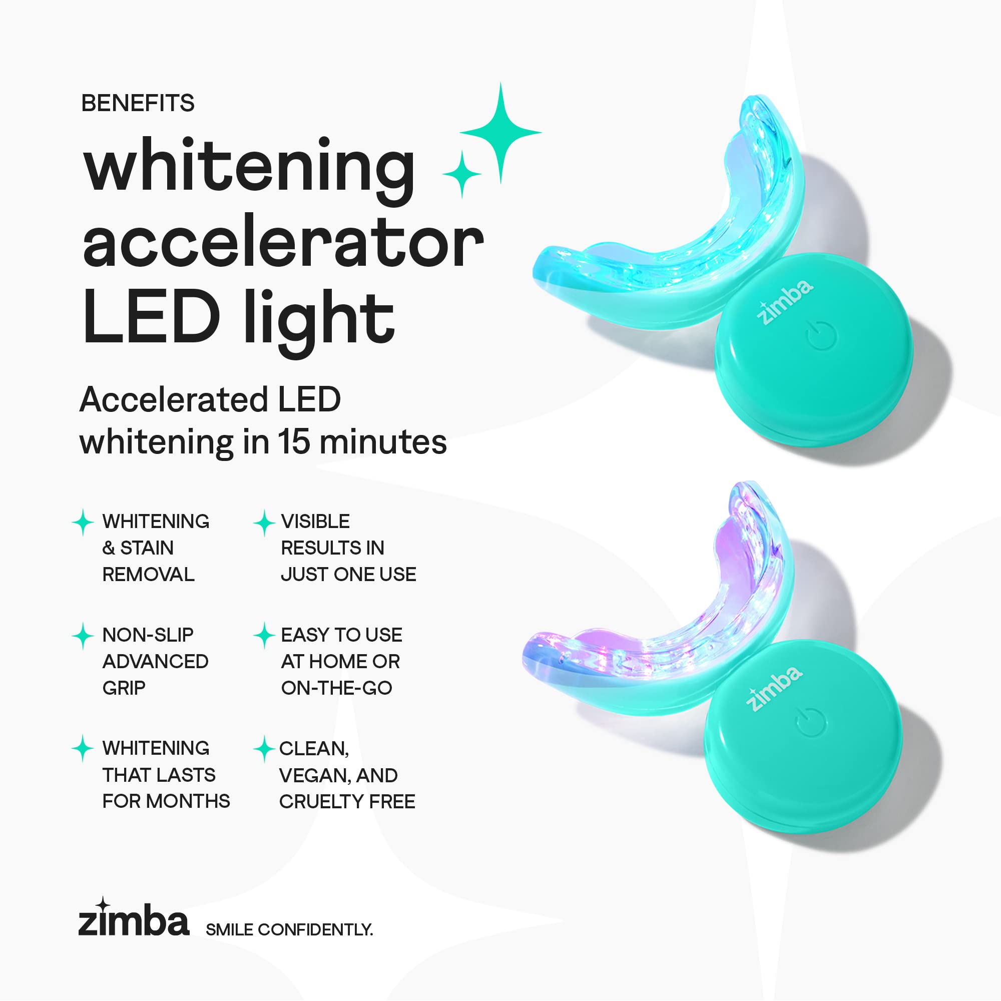 Zimba Teeth Whitening LED Light Kit with 14 Professional-Grade Whitening Strips (Coconut Flavor) - At-Home Teeth Whitening for Brighter Smile, Perfect for Weddings & Special Events