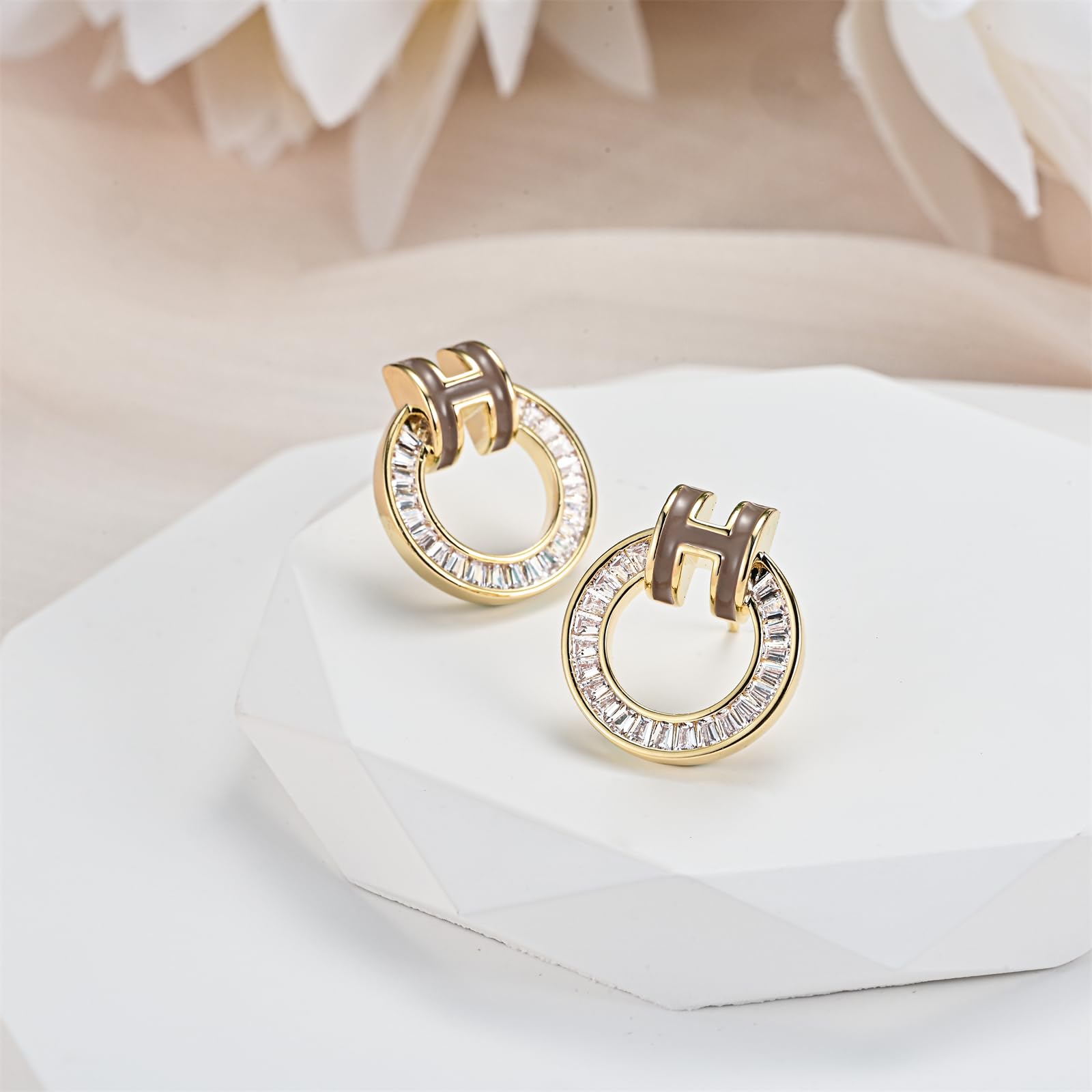 14K Gold Stud Earrings for Women - Enamel H-Shaped Earrings | Elegant Birthday Gifts for Her | Perfect for Everyday Wear, Date Nights & Special Occasions