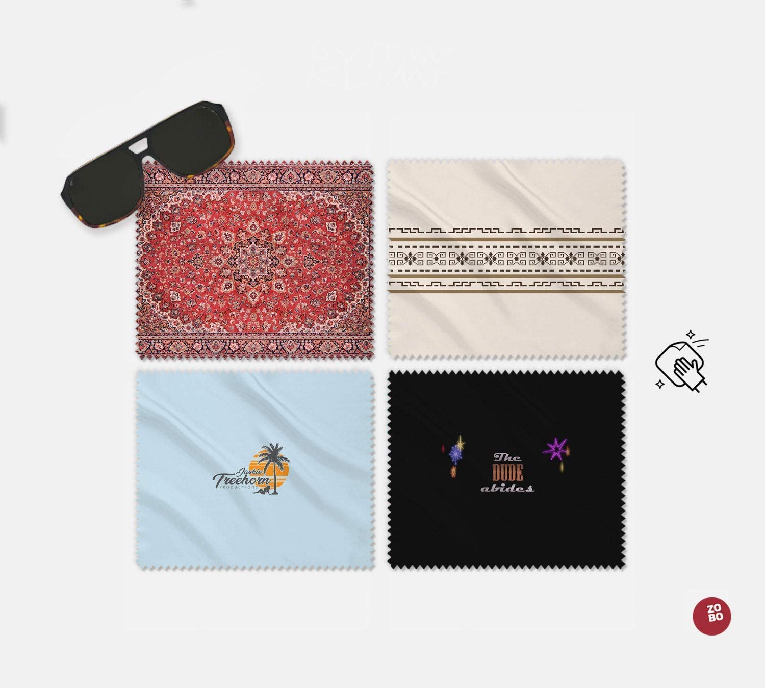 The Big Lebowski Oriental Rug Microfiber Eyeglasses Cleaning Cloth Set of 4 - Red Persian Rug Design, Ultra Soft & Lint-Free for Glasses, Screens & Lenses | Perfect for Home, Office & Travel Use