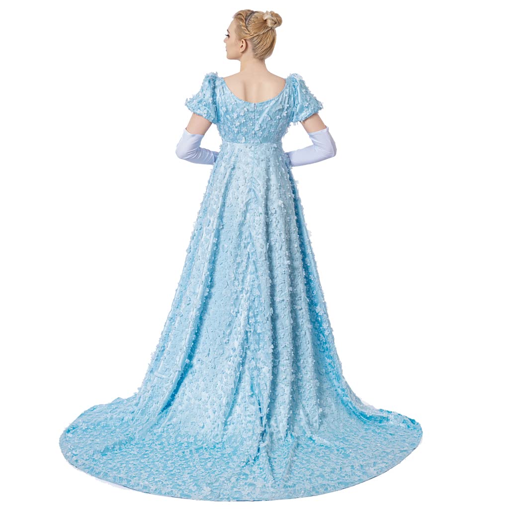 iSHOWcos Daphne Bridgerton Regency Dress for Women - Blue Lace Cosplay Costume | Perfect for Bridgerton Themed Parties, Historical Reenactments & Victorian Era Events