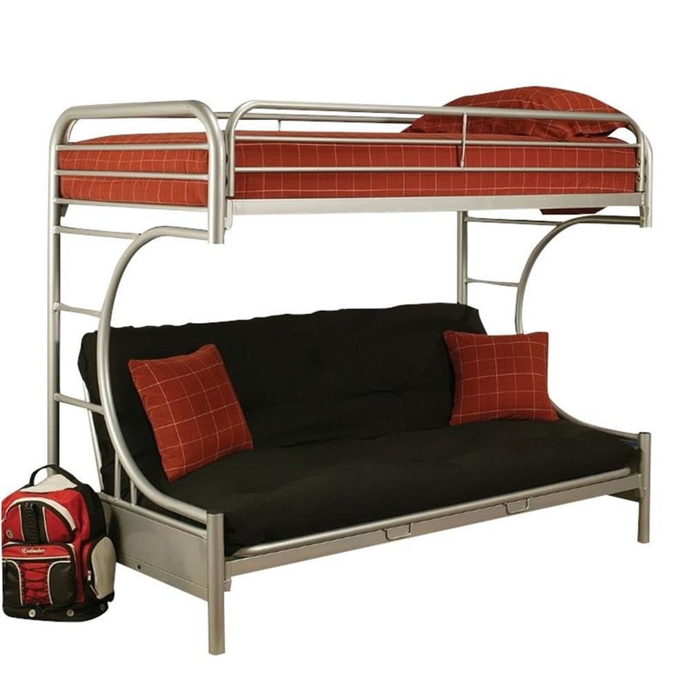 Acme Furniture Eclipse Twin XL Over Queen & Futon Bunk Bed in Silver - Space-Saving Bunk Bed for Kids, Teens & Small Rooms