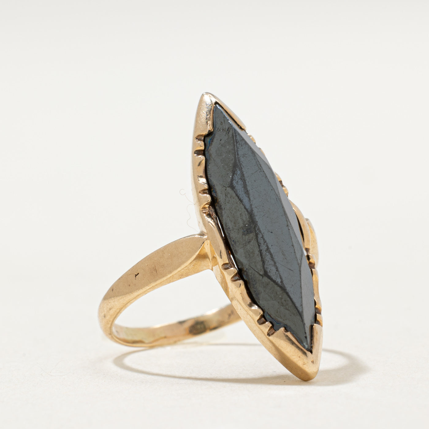 10K Hematite Navette Ring | 2.60ct Genuine Stone | Size 3.75 | Elegant Vintage Jewelry for Women | Perfect for Weddings, Parties & Special Occasions