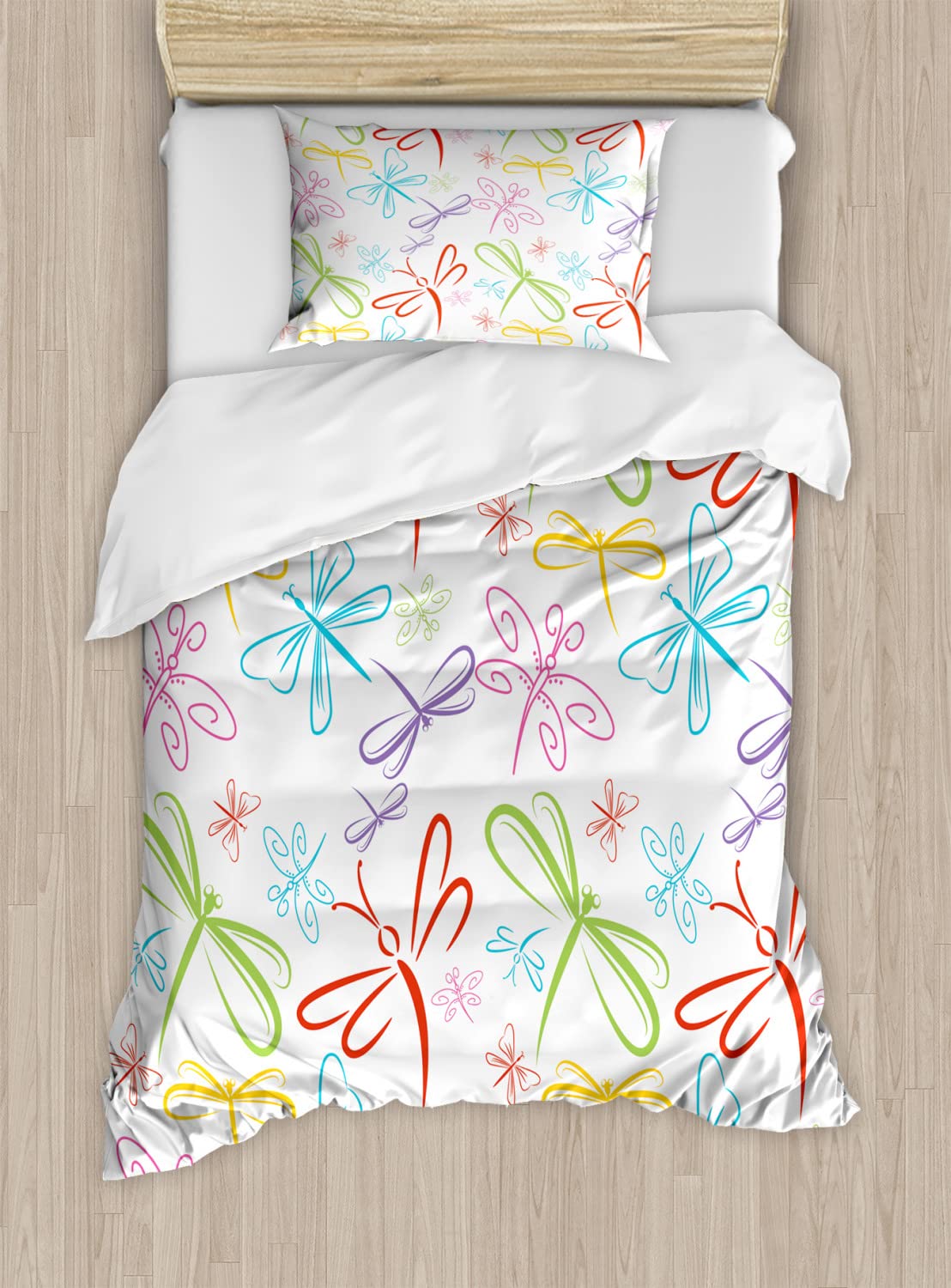 Ambesonne Dragonfly Duvet Cover Set - Queen Size 2-Pack with 4 Pillowcases, Vibrant Colorful Insect & Winged Animal Design, Soft Microfiber Bedding for Cozy Bedroom Decor - Perfect for Guest Rooms, Kids' Rooms & Bohemian Style Homes
