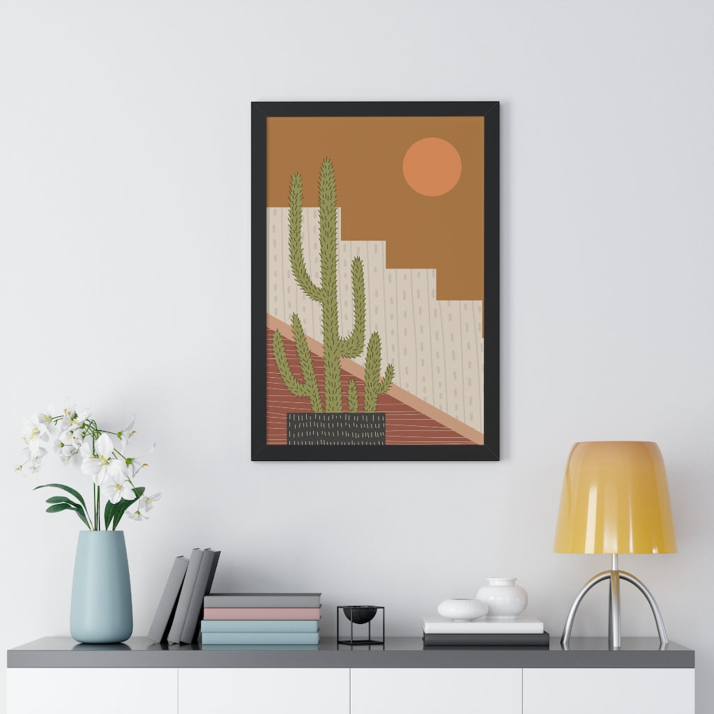 Modern Cactus Art Framed Vertical Poster - Desert Plant Wall Decor for Living Room, Bedroom & Office - Perfect for Boho Home Decor & Housewarming Gifts