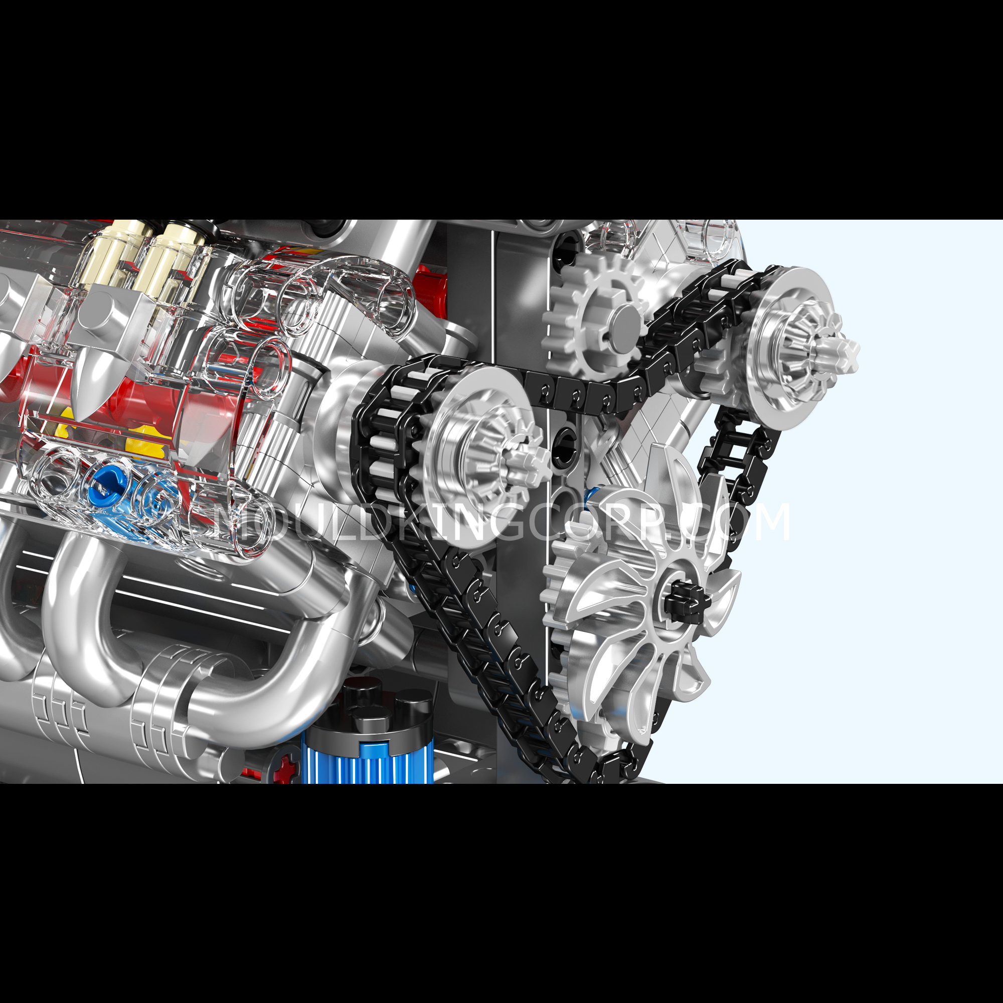 Mould King 10171 Chevy LSX454 Motorized V8 Engine Model Building Kit - 487 Pcs STEM Educational Toy for Adults & Kids, Perfect for Car Enthusiasts & DIY Mechanics