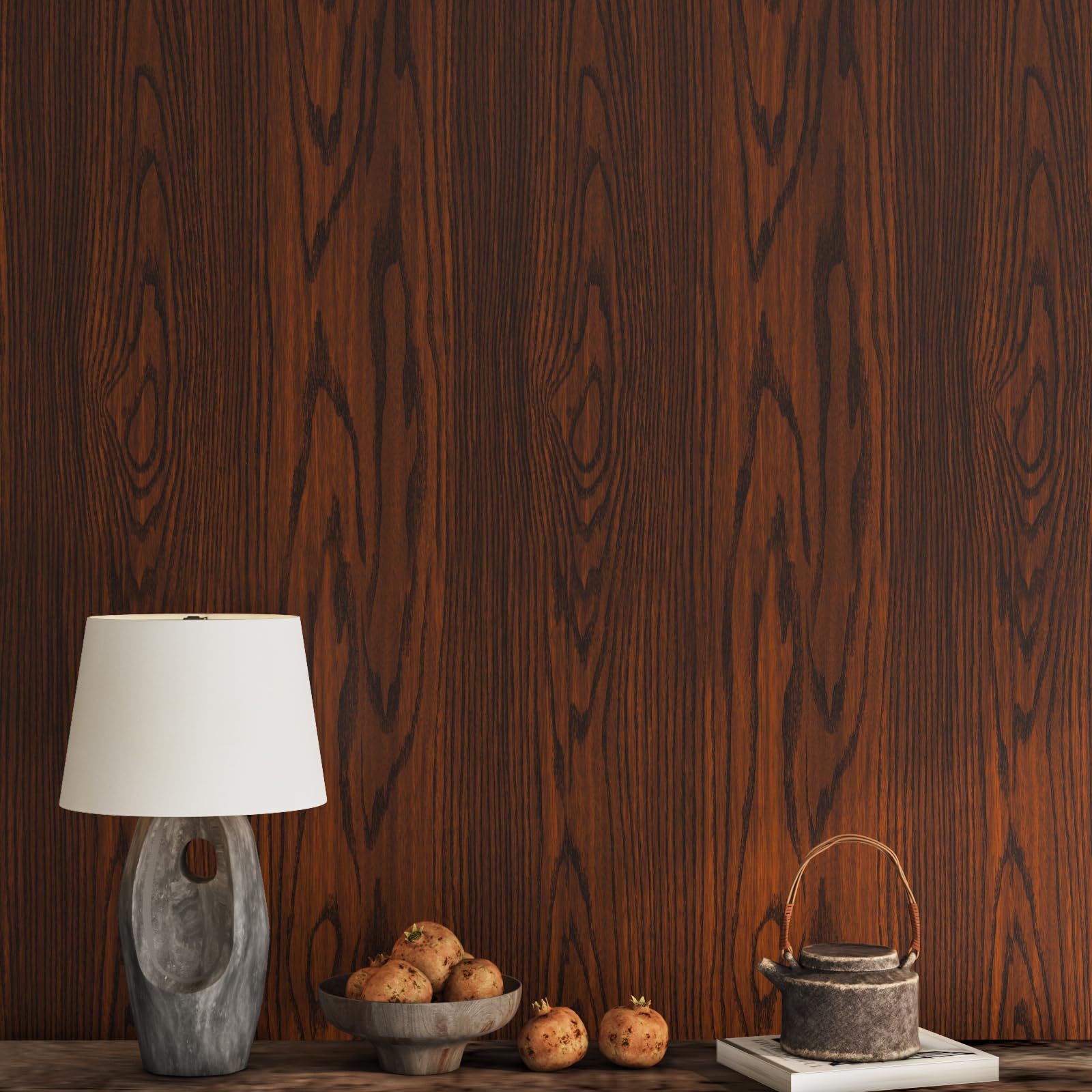 VEELIKE Mahogany Brown Wood Wallpaper Peel and Stick - Self Adhesive Waterproof Wood Grain Contact Paper for Cabinets, Countertops, Tables, Kitchen Shelves & Furniture - 118