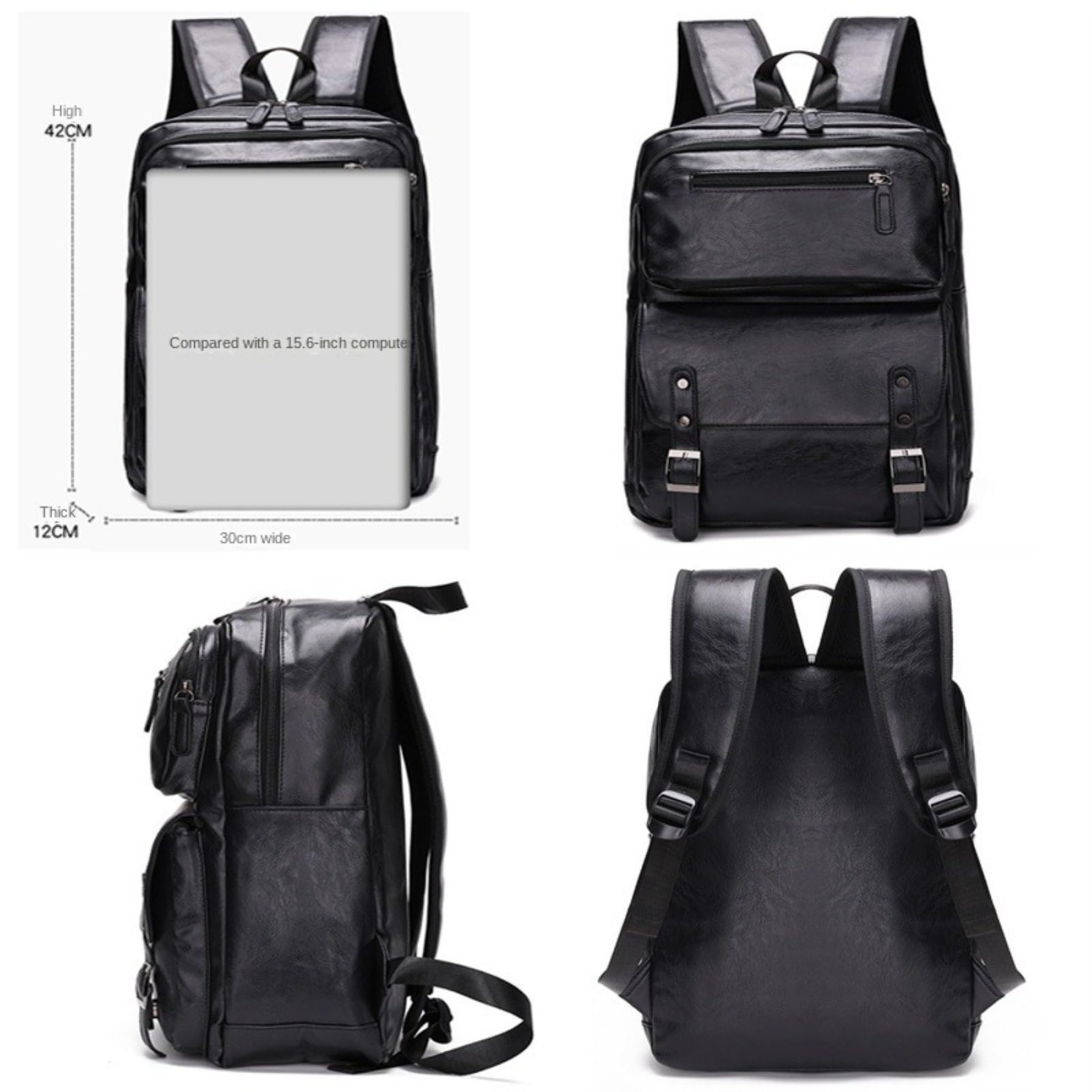 Premium ROSTNK Leather Backpack for Men & Women - 17 Inch Laptop Backpack with Large Capacity - Waterproof Business Travel Backpack for Work, College, Commuting & Outdoor Adventures (Black)