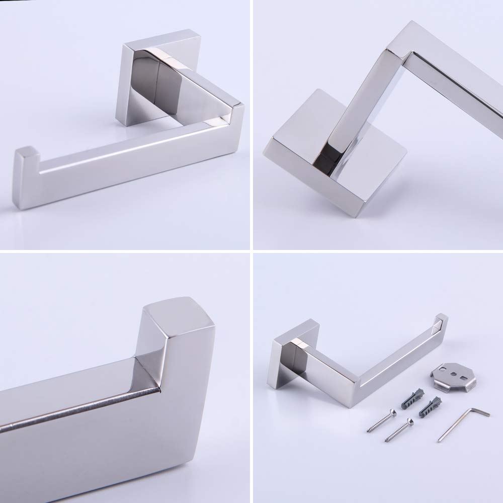 3-Piece Polished Stainless Steel Bathroom Hardware Set - Wall Mounted Towel Ring, Toilet Paper Holder & Robe Hooks | Modern Bathroom Accessories Kit for Home & Hotel Use