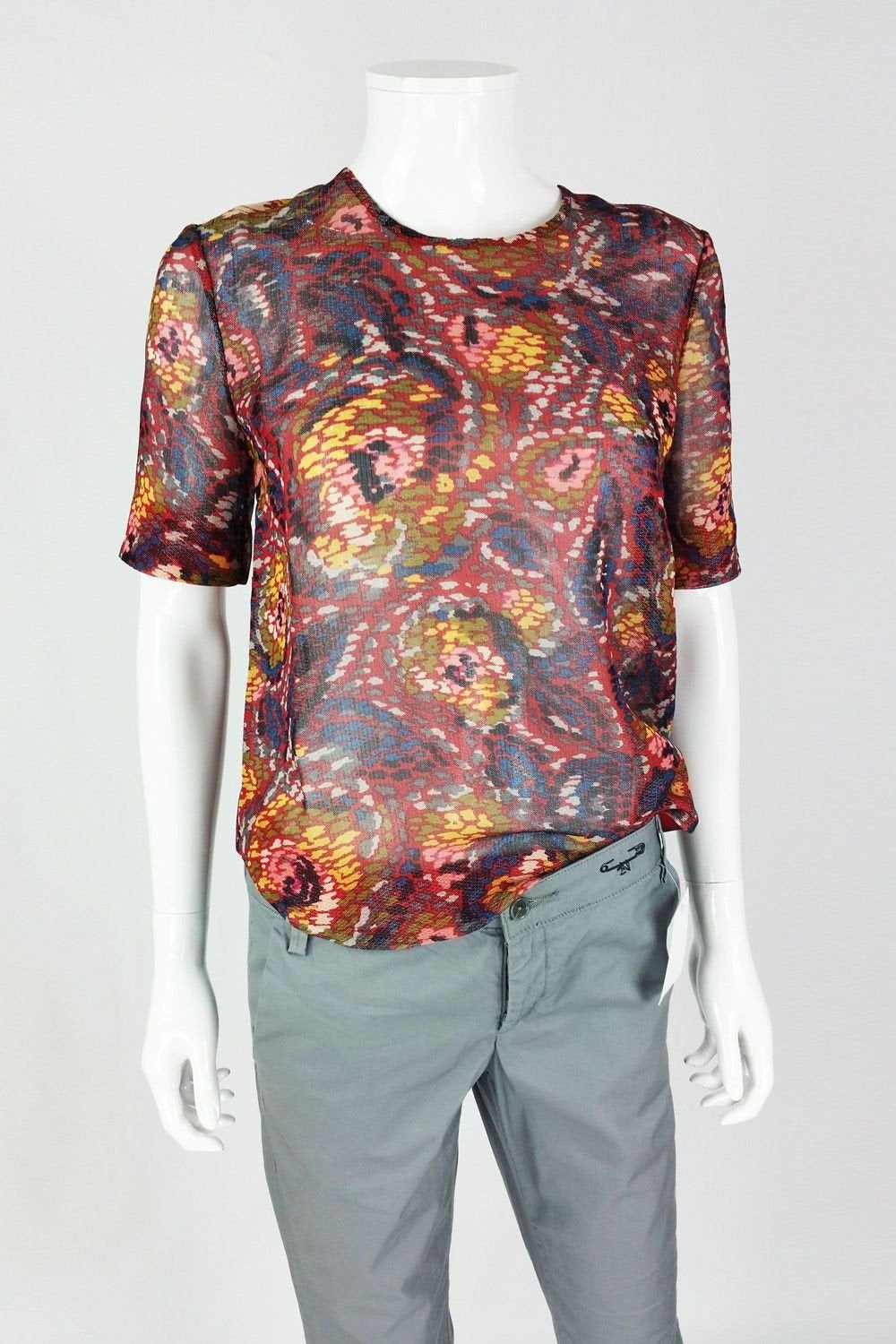 ELIZABETH & JAMES Women's Piper Red Floral Print T-Shirt Top - UK Size 8 | Casual Summer Tee for Outings, Dates & Beach Wear