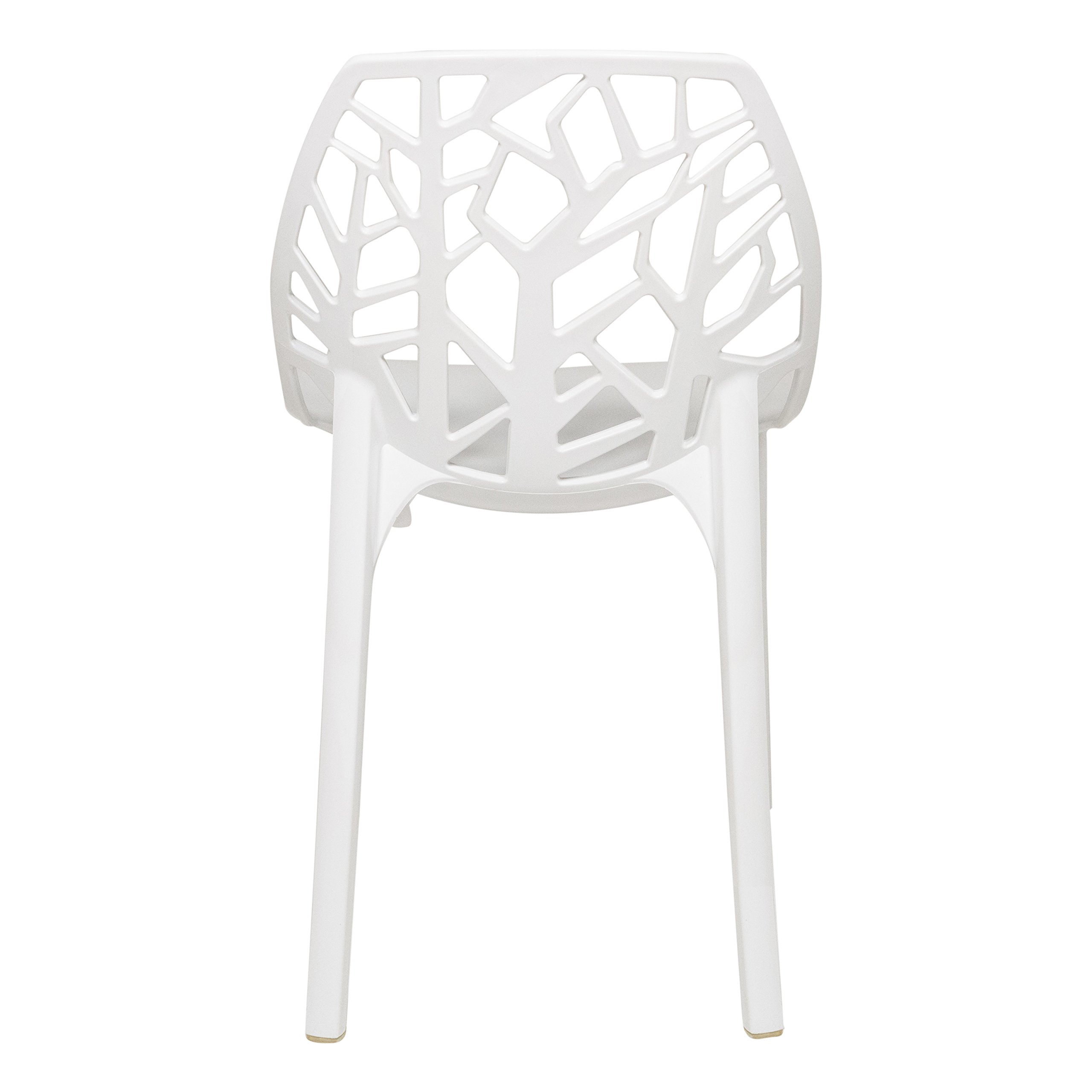 Modern Cut-Out Tree Design Dining Chairs - LeisureMod Caswell Solid White Wooden Chairs for Contemporary Dining Room, Kitchen, and Restaurant Decor