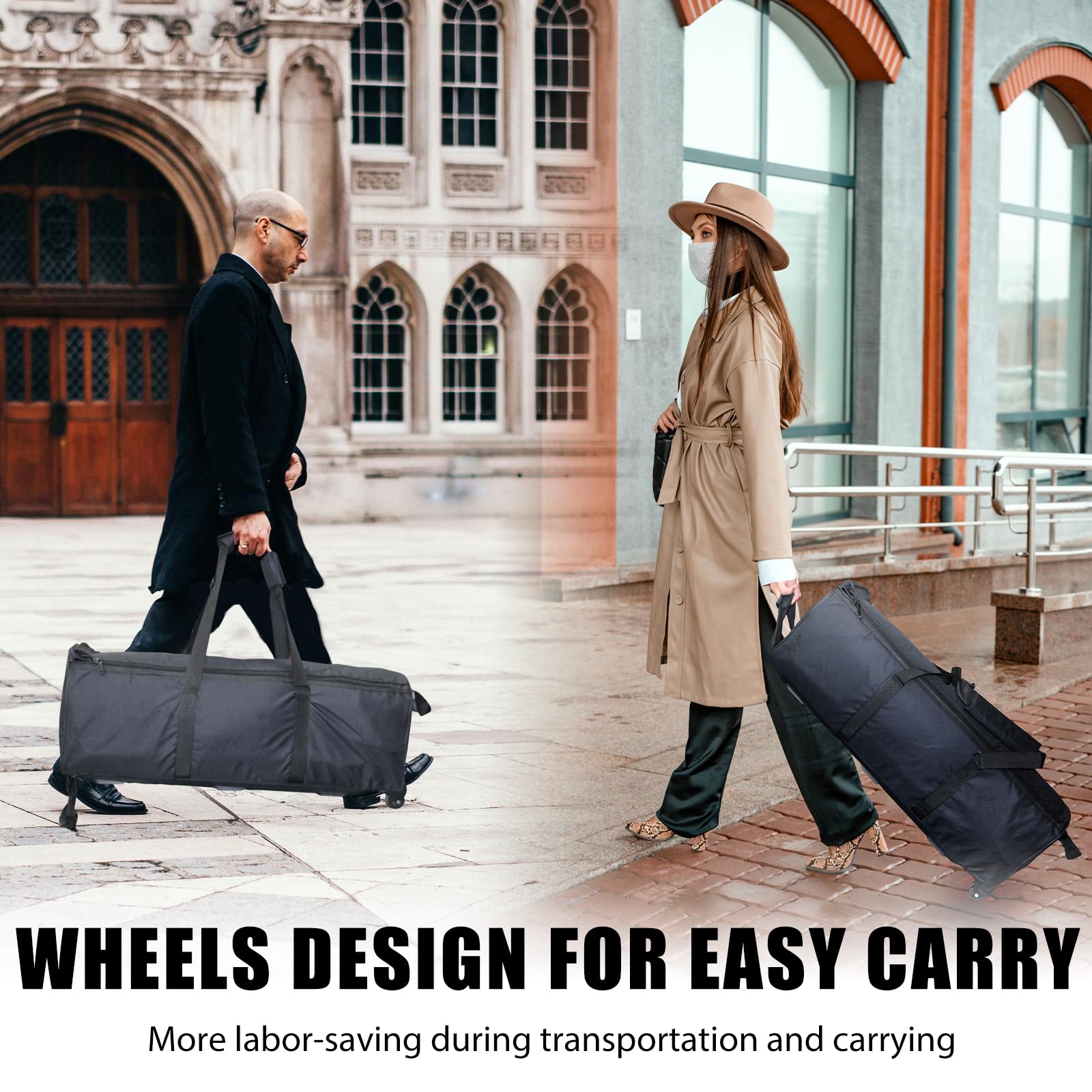 EASTROCK Heavy Duty Rolling Drum Hardware Bag with Wheels - Durable Drum Set Carry Case for Cymbals, Stands & Accessories (Black) - Perfect for Gigging Musicians & Drummers On The Go