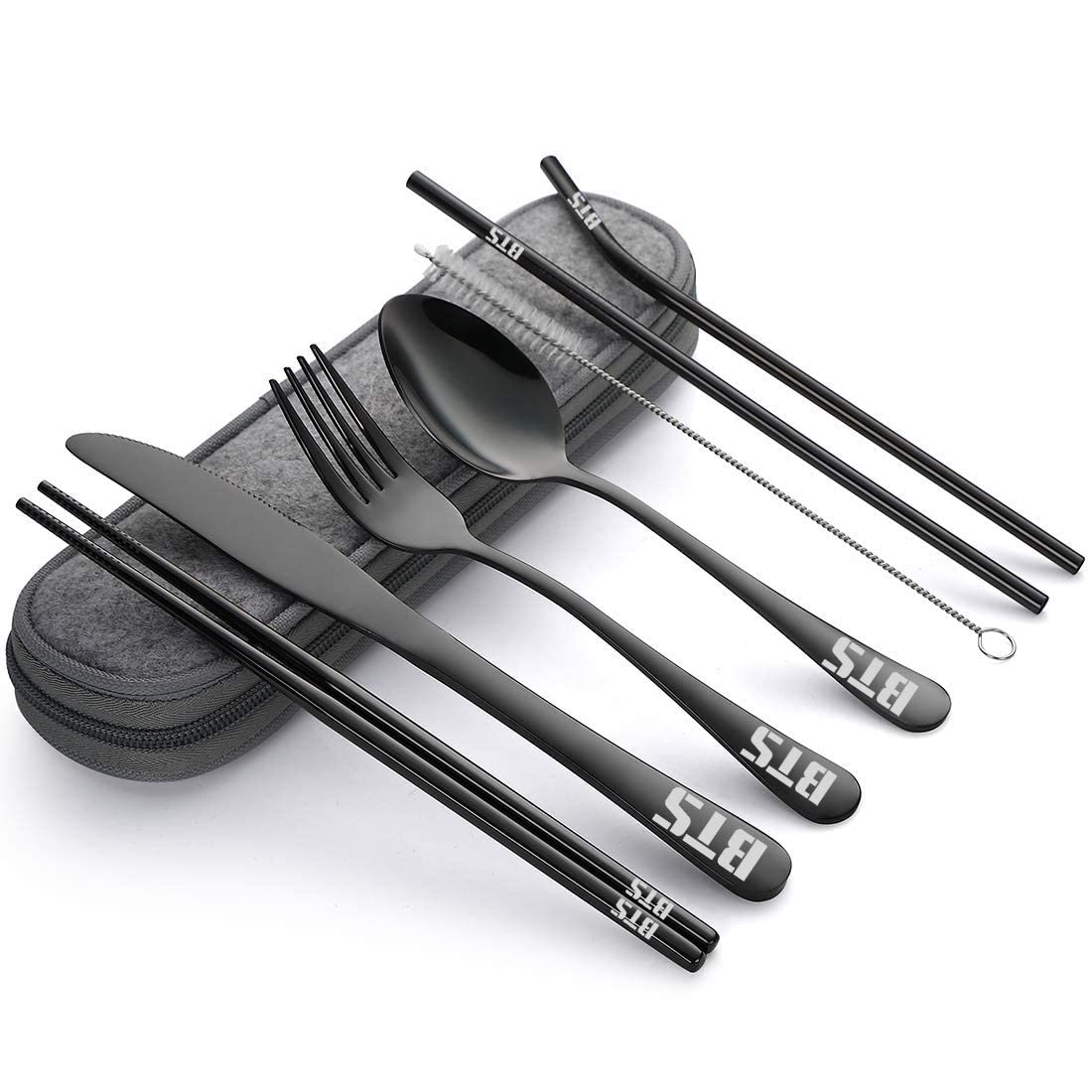 BTS Travel Cutlery Set - Portable 8-Piece Utensils with Case for Camping & Lunch