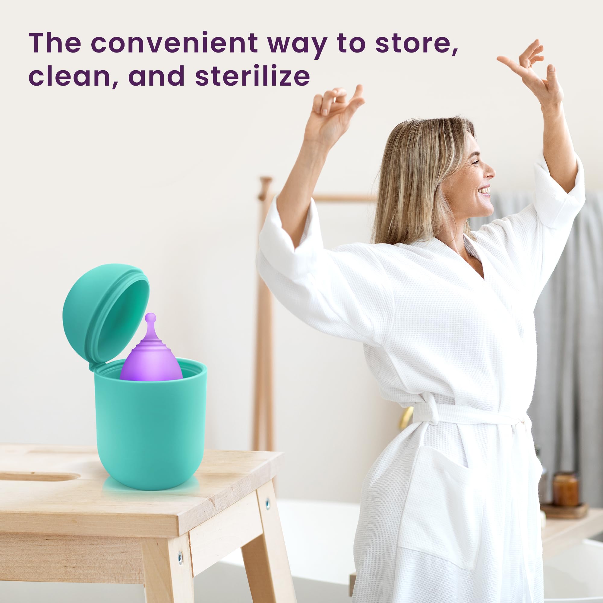 EcoBlossom Reusable Silicone Menstrual Cup Case & Sterilizer - Portable Microwave Steamer for Disc or Cup Cleaning - Hygienic Period Care Solution (Cyan) | Perfect for Travel, Home Use & On-the-Go Sanitization
