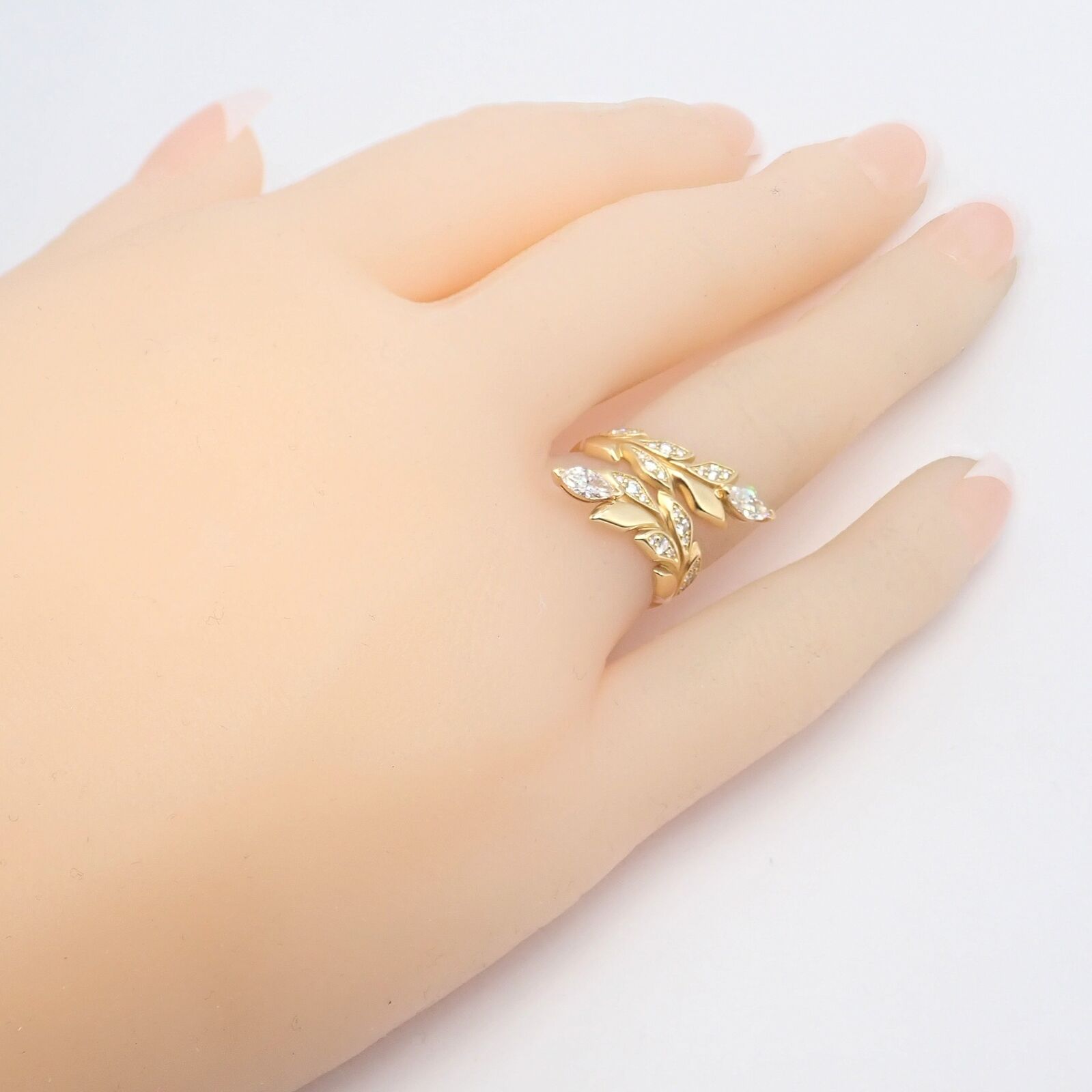 Authentic Tiffany & Co 18K Yellow Gold Diamond Victoria Vine Bypass Ring - Elegant Wedding Band, Anniversary Gift & Luxury Jewelry for Women