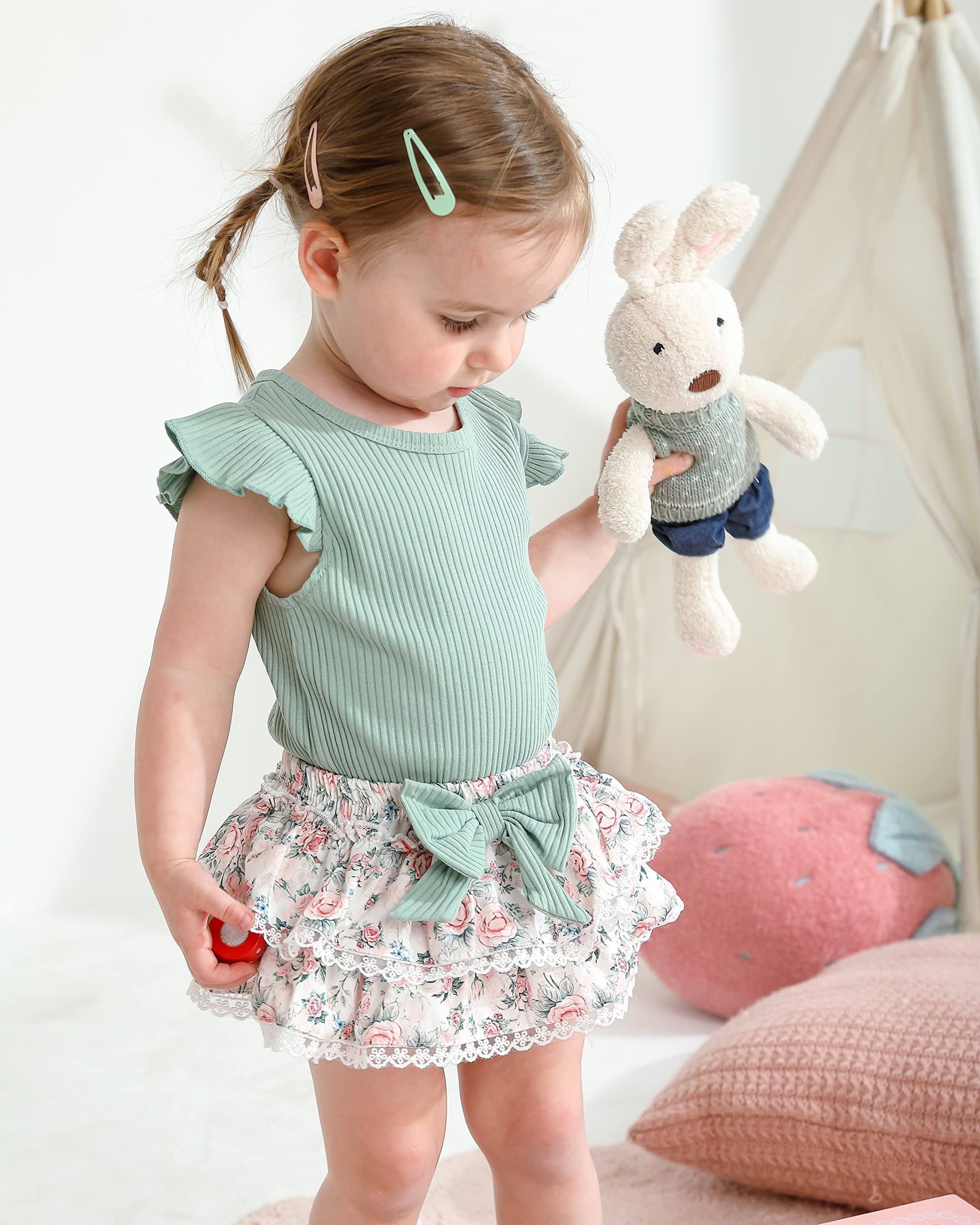 Kucnuzki Newborn Baby Girl Clothes - Floral Ruffle Romper & Shorts Set | Cute Summer Outfit for Infant Girls | Perfect Gift for Baby Showers & Photoshoots
