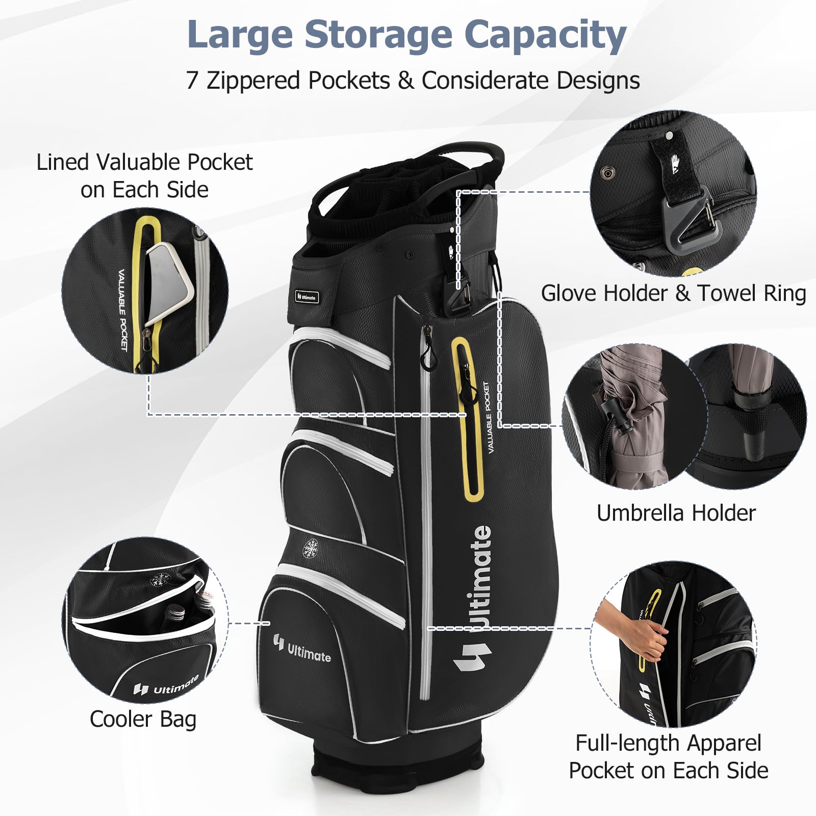 **Tangkula 15-Way Top Divider Golf Cart Bag - Lightweight Golf Club Bag with Putter Well, 7 Pockets, Cooler Bag, Shoulder Strap & Rain Hood - Portable Golf Carry Bag for Men & Women - Perfect for Golf Courses, Driving Ranges & Travel**