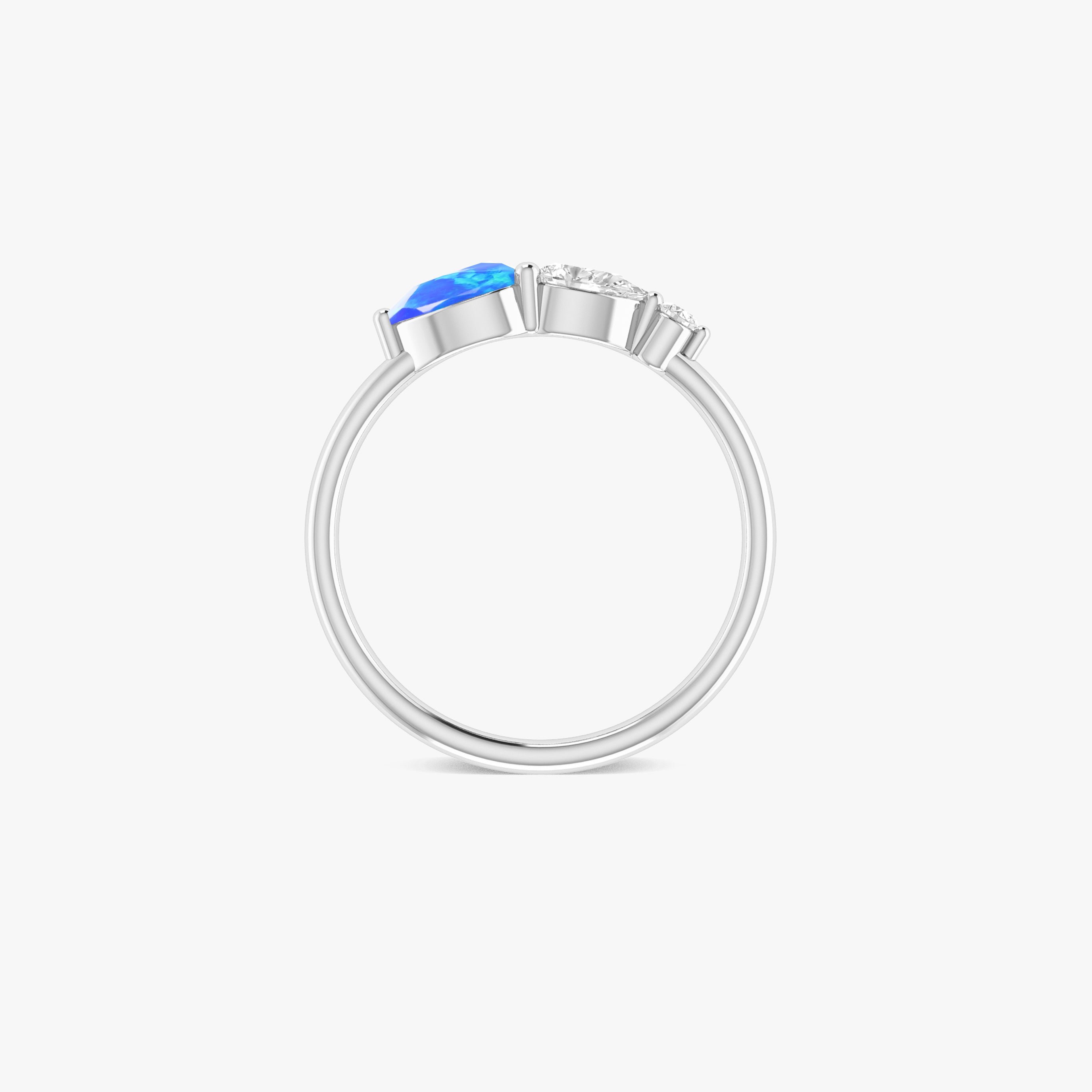 Blue Fire Opal Pear Three Stone Ring – Elegant Jewelry for Women, Perfect for Weddings, Anniversaries & Special Occasions