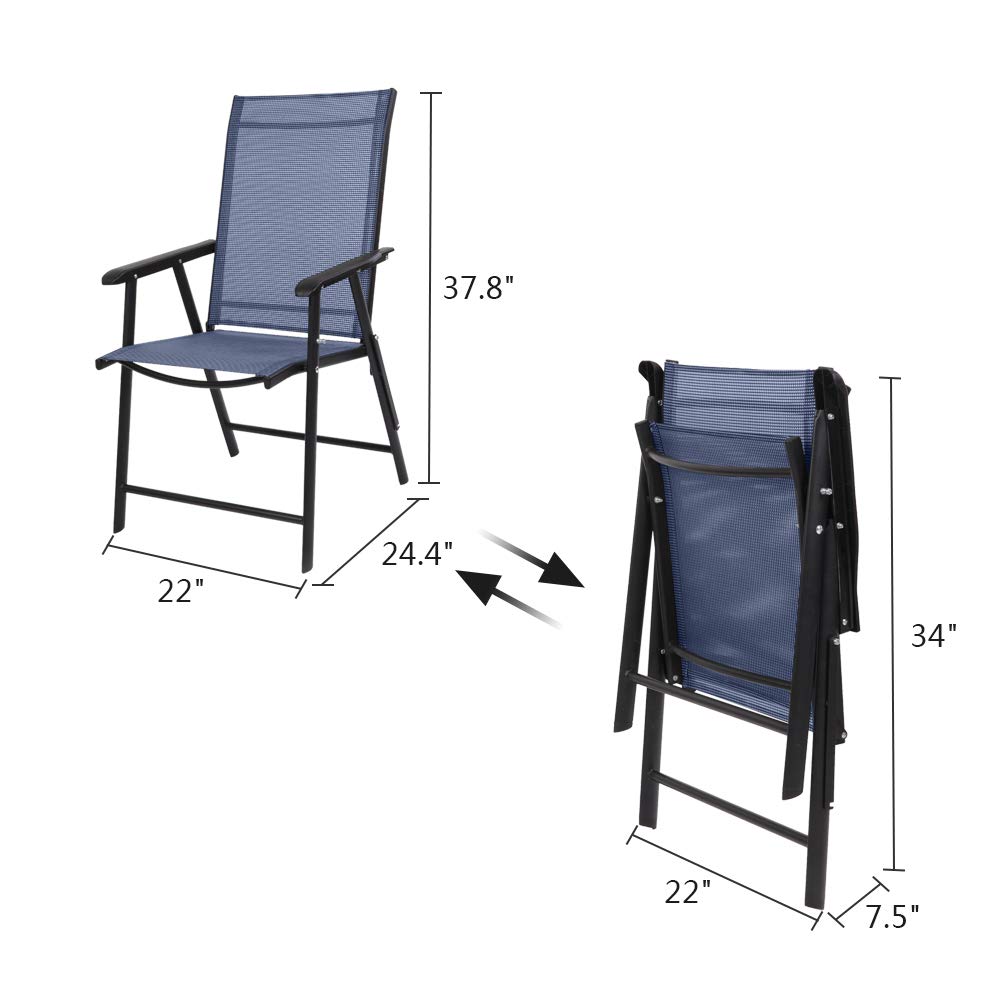 VINGLI Upgraded 4-Pack Folding Arm Chairs - Portable Indoor Outdoor Patio Chairs with Sling Back, Lightweight & Durable for Lawn, Pool, Courtyard, Balcony, Garden, Camping, Picnics, BBQs & Beach (Blue)