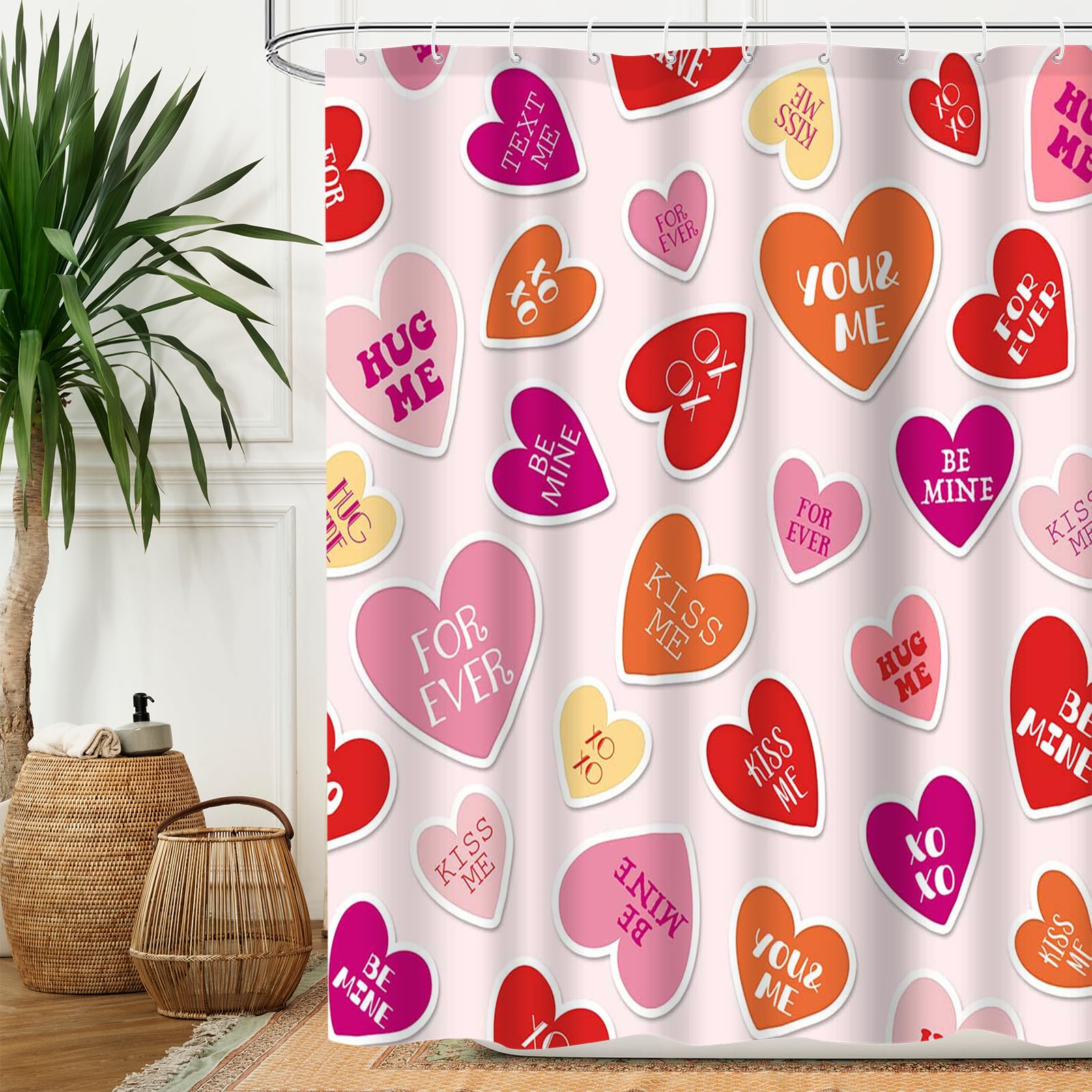 Valentine's Day Shower Curtain 72x72 Inch - Romantic Red Pink Heart Design for Galentine's Day, Holiday Bathroom Decor with 12 Plastic Hooks | Perfect for Couples, Anniversary Gifts & Bathroom Makeover