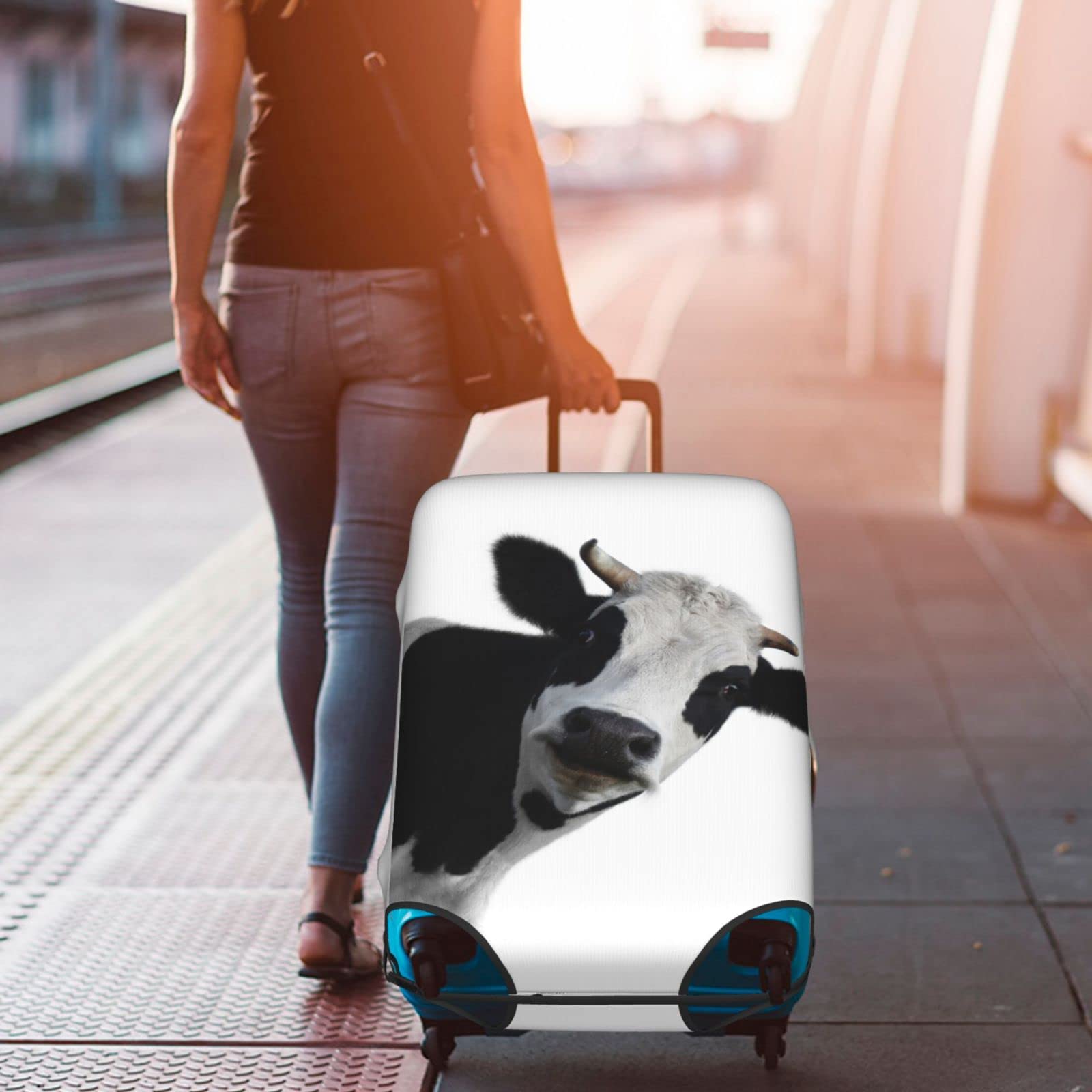 Funny Cow Print Elastic Luggage Cover - Washable Stretchable Suitcase Protector for Travel (Fits 29-32 Inch Bags) | Anti-Scratch Durable Suitcase Cover for Kids & Adults | Perfect for Airplane Travel, Vacation Trips & Luggage Protection