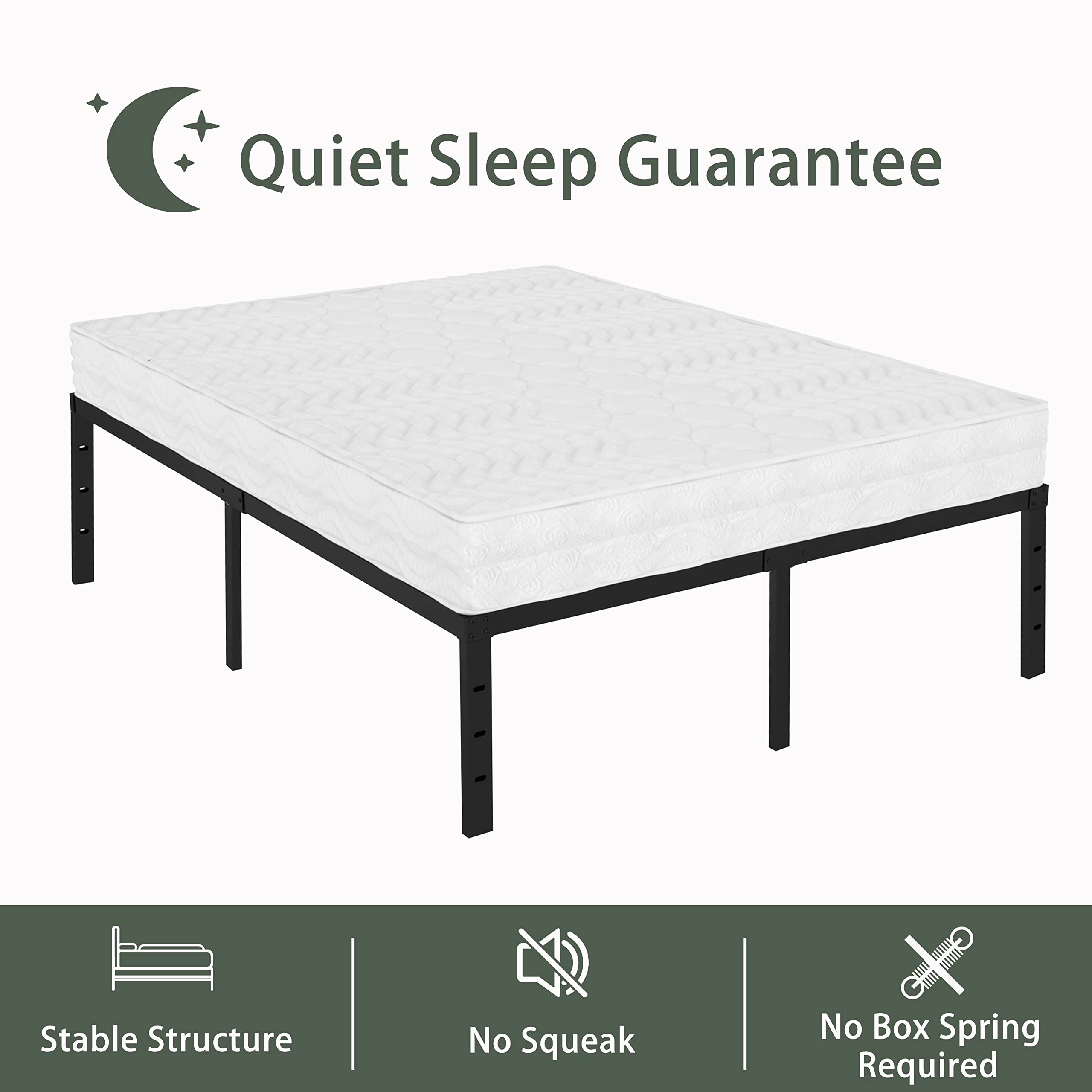 18 Inch King Size Metal Bed Frame - Heavy Duty Platform Bed with No Box Spring Needed, Easy Assembly, Noise Free - Perfect for Master Bedroom, Guest Room, or Dorm