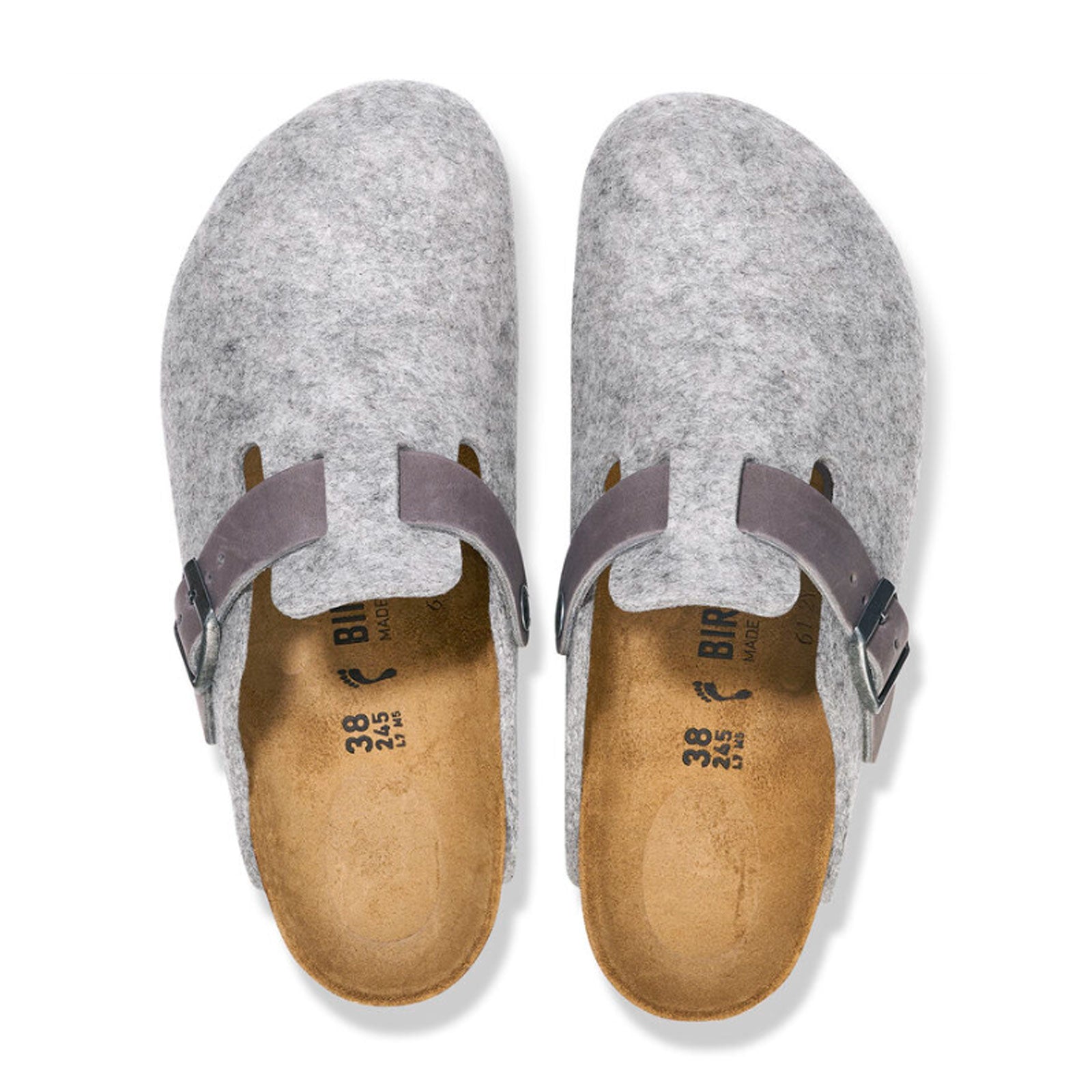 Birkenstock Boston Narrow Clog for Women - Light Gray Leather & Iron Wool - Comfortable Slip-On Shoes for Home, Office & Casual Wear